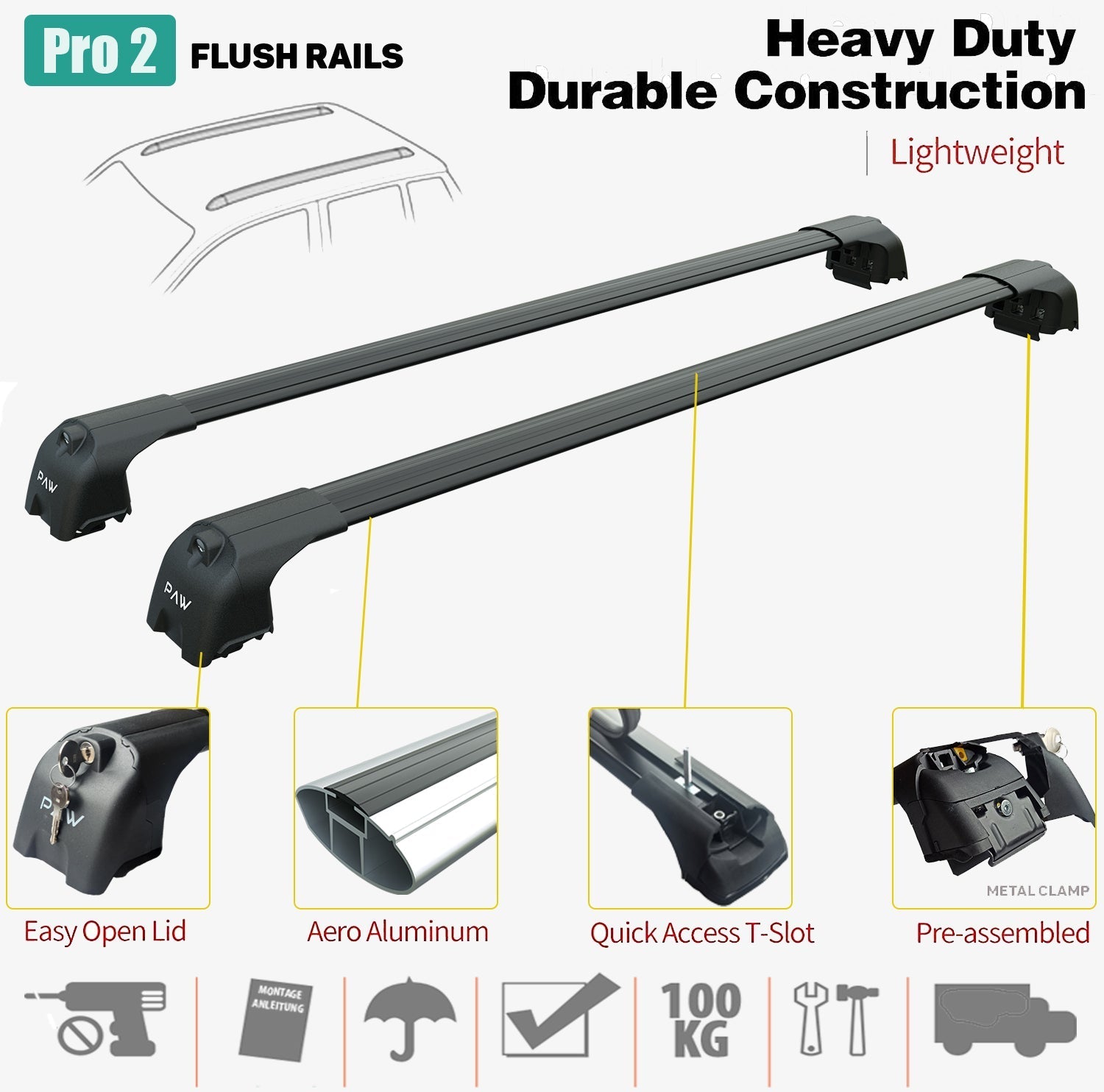 For Seat Ibiza 2010-2017 Roof Rack System Carrier Cross Bars Aluminum Lockable High Quality of Metal Bracket Black - 0