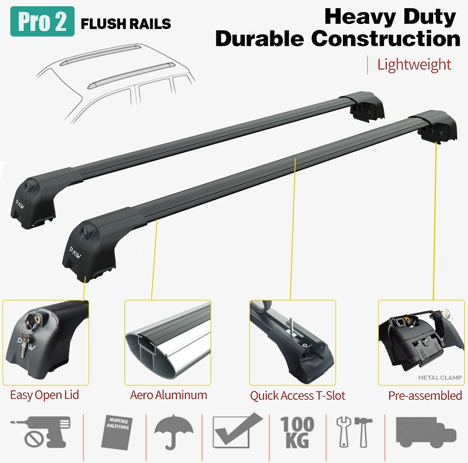 For Vauxhall Combo Life MPV 2019-Up Roof Rack System Carrier Cross Bars Aluminum Lockable High Quality of Metal Bracket Black - 0
