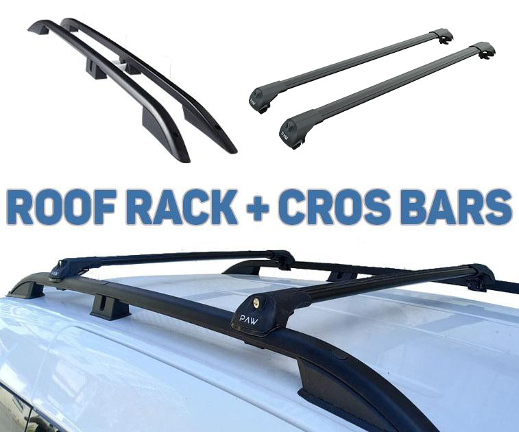 Dacia Dokker Van 2013- Sonrası 2Pcs Roof Rack + 2Pcs Aluminium Cross Bar, Metal Bracket, Lockable, Siyah