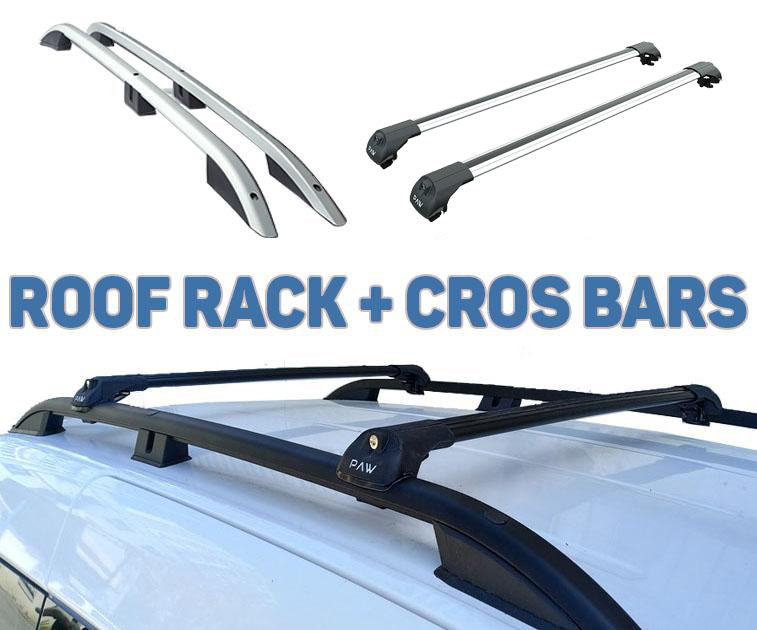 Citroen Nemo Van 2014-2019 2Pcs Roof Rack + 2Pcs Aluminium Cross Bar, Metal Bracket, Lockable, Gri