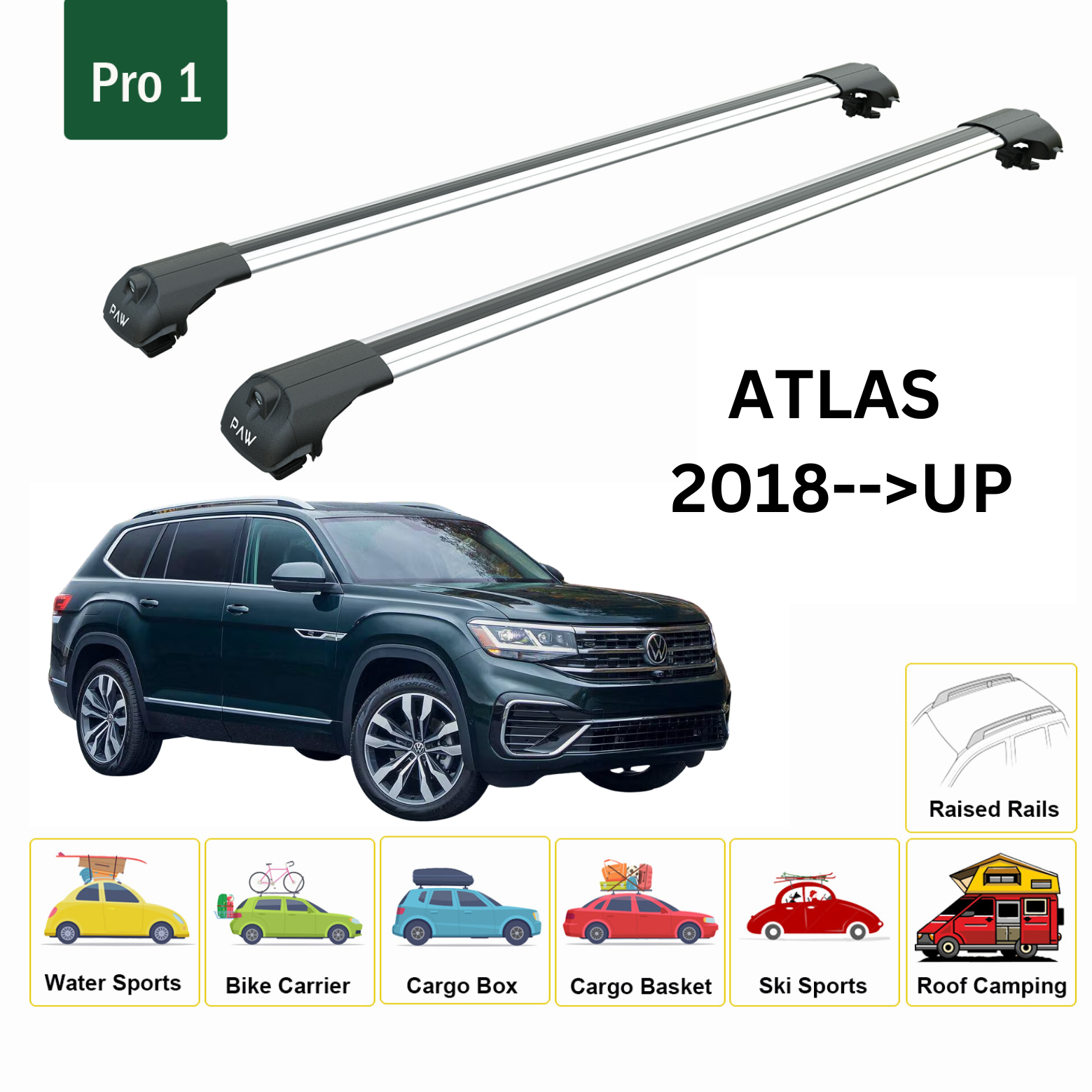 Volkswagen Atlas 2018- Up Tavan Ara Atkısı Tavan Sistemleri Paw Pro 1 Gri