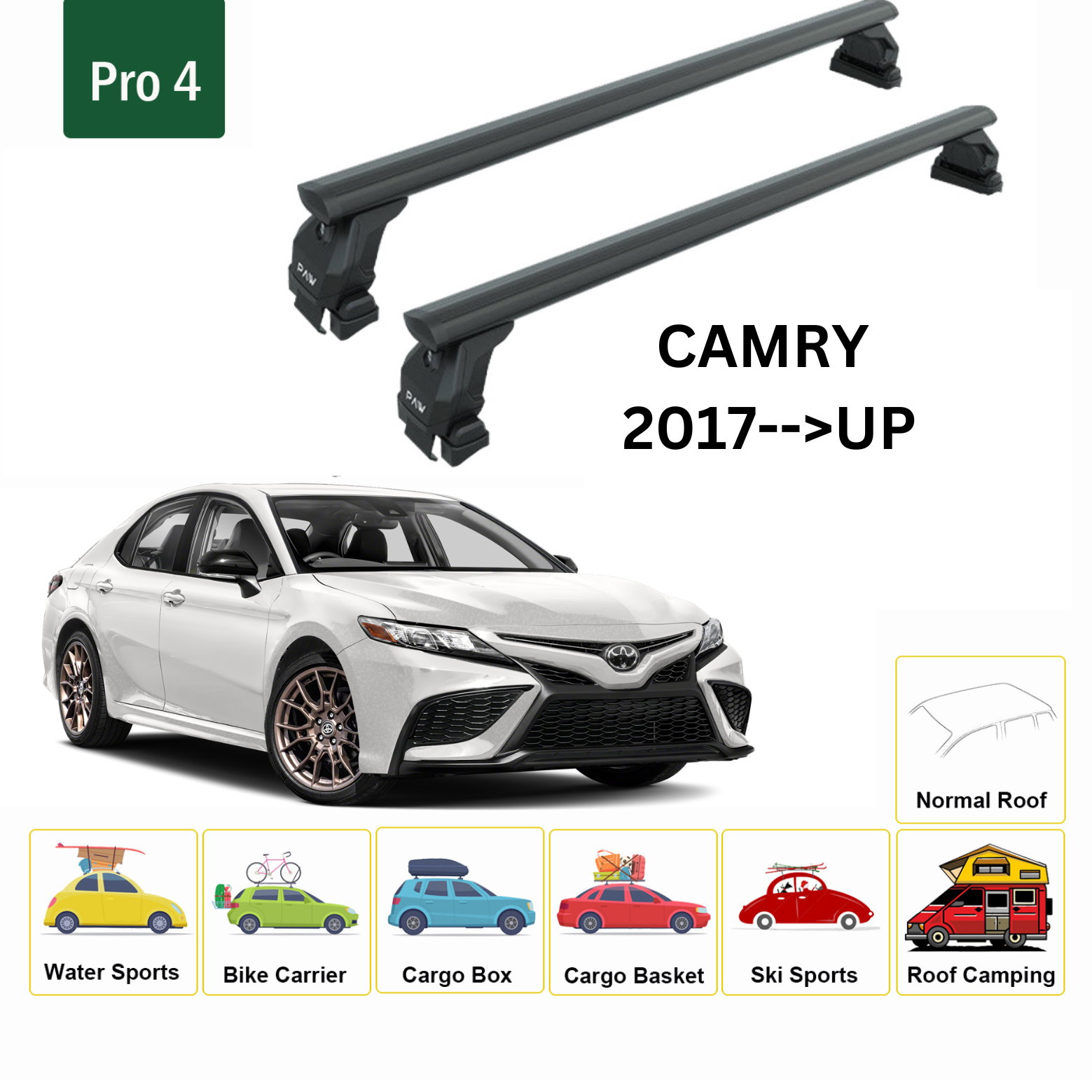 Toyota Camry 2017--> Roof Rack System, Aluminium Cross Bar, Metal Bracket, Normal Roof, Siyah - 0