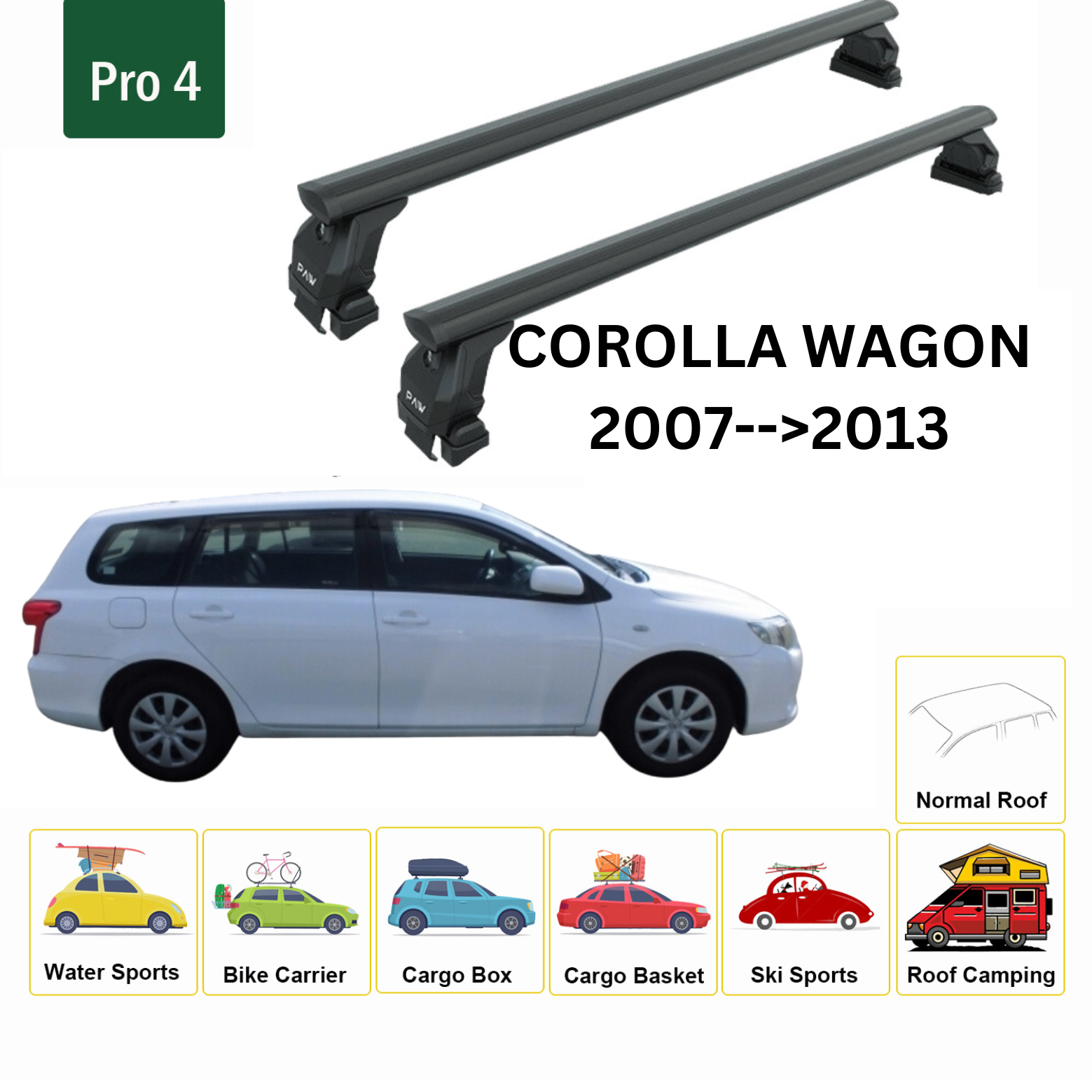 Toyota Corolla Wagon 2007-2013 Oluksuz Ara Atkısı Tavan Taşıma Sistemleri Pro 4 Siyah