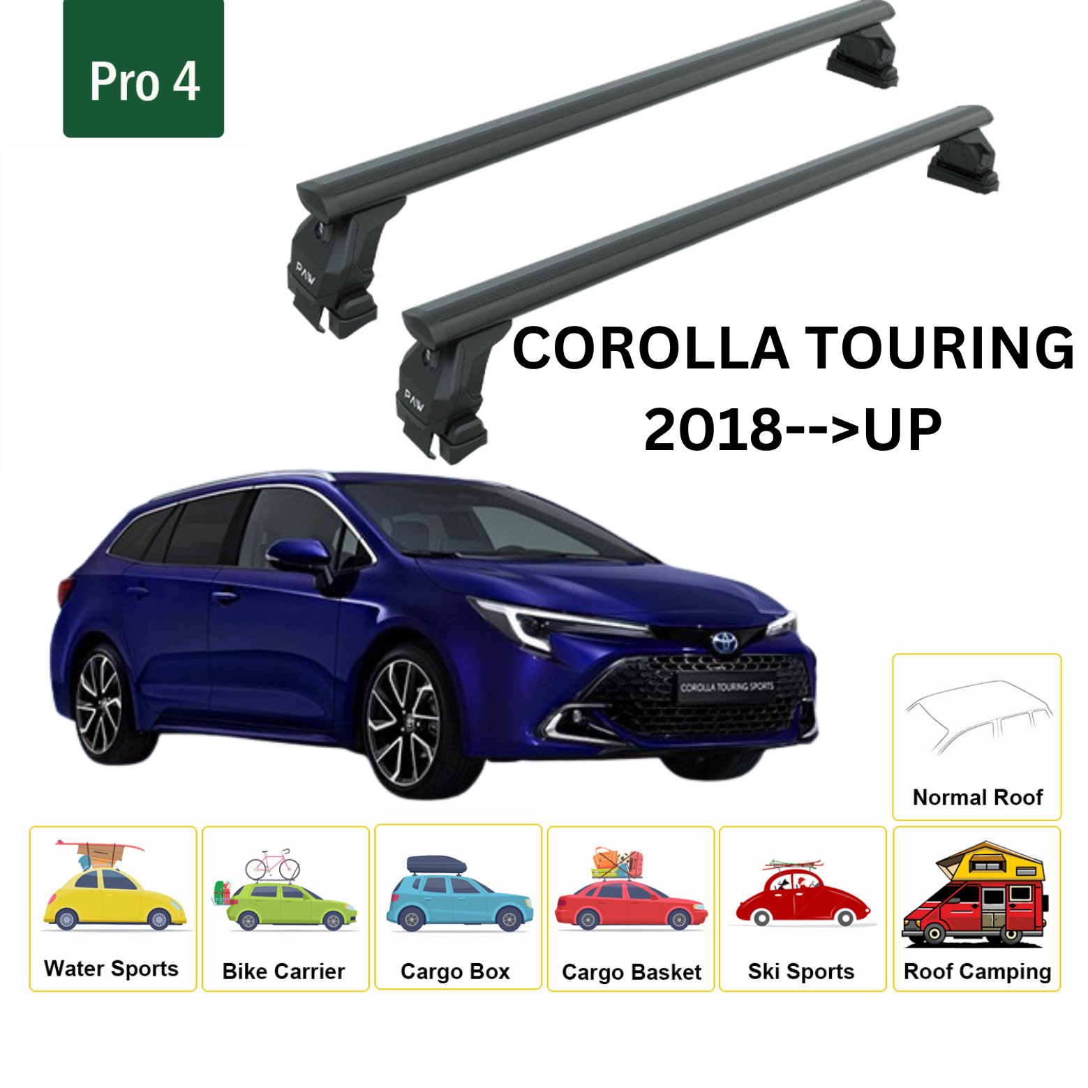 Toyota Corolla Touring 2018- Sonrası Oluksuz Ara Atkısı Tavan Taşıma Sistemleri Pro 4 Siyah