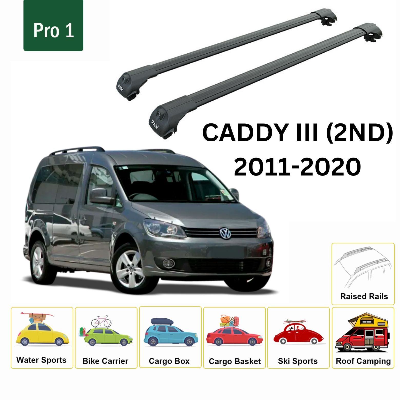 Volkswagen Caddy III (2ND GEN) 2011-2015 Tavan Ara Atkısı Tavan Sistemleri Paw Pro 1 Siyah