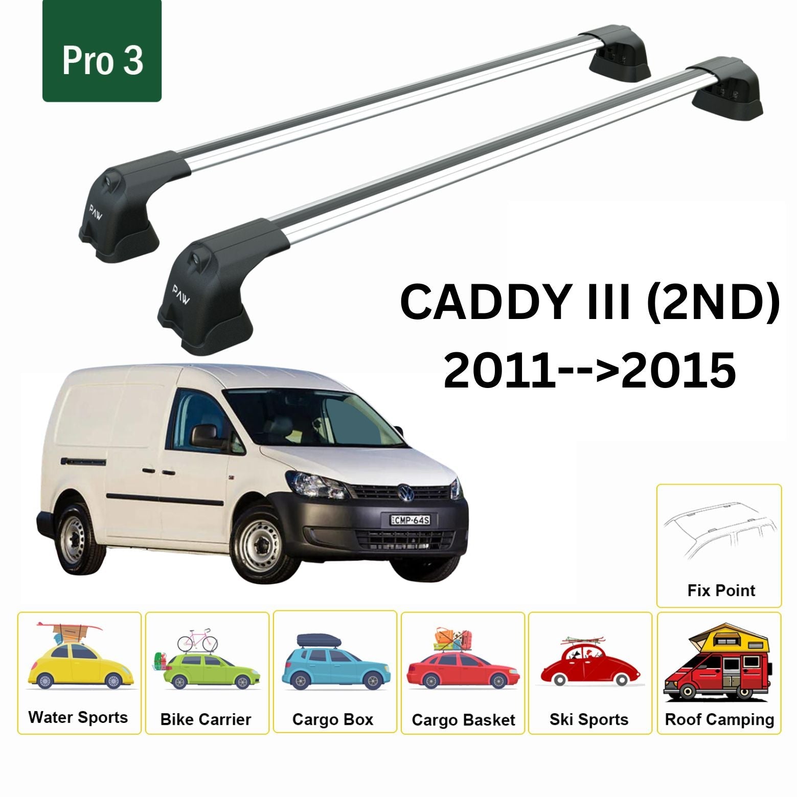 Volkswagen Caddy III (2NDGEN) 2011-2015 Tavan Ara Atkısı Tavan Sistemleri Paw Pro 3 Gri-2