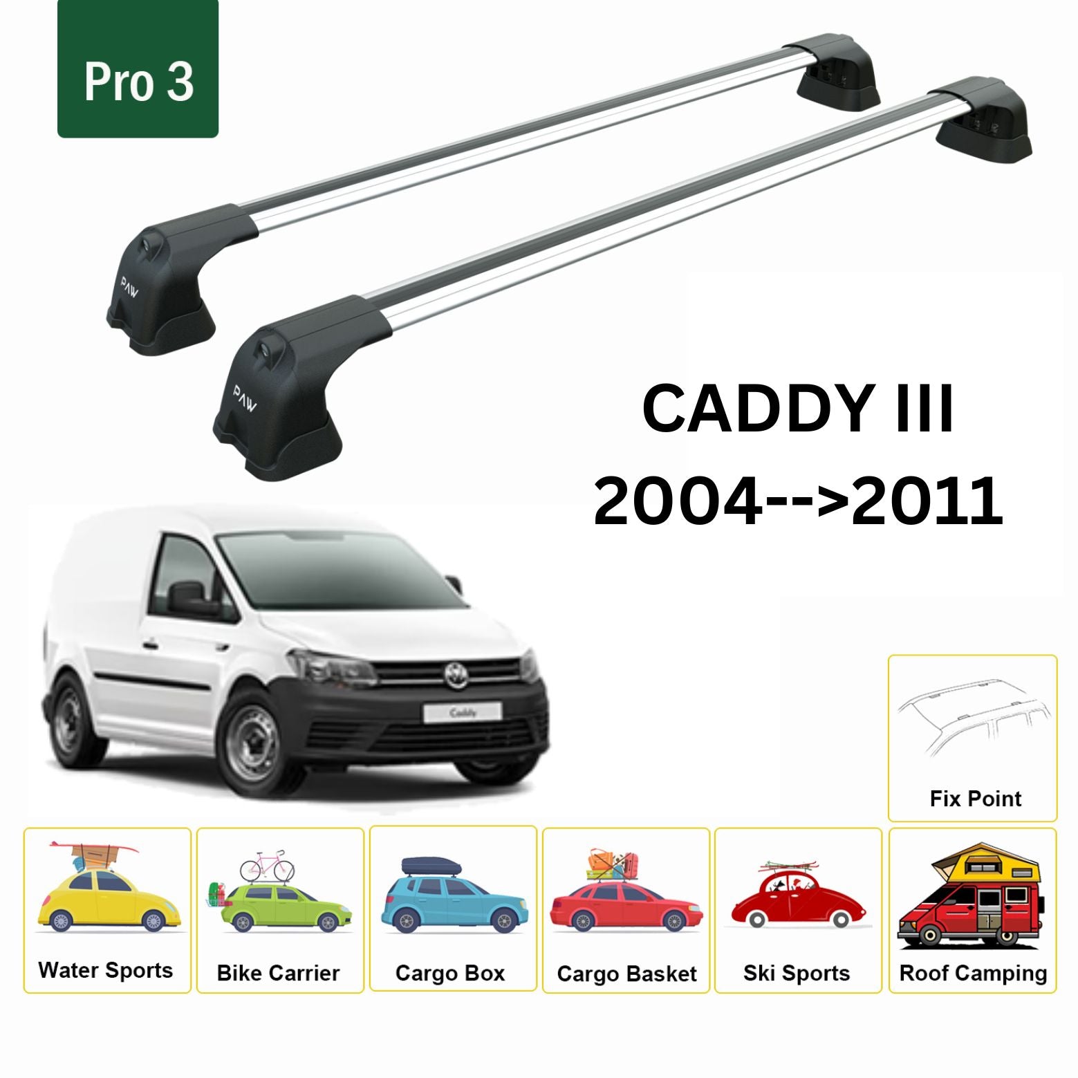 Volkswagen Caddy III 2004-2011 Tavan Ara Atkısı Tavan Sistemleri Paw Pro 3 Gri