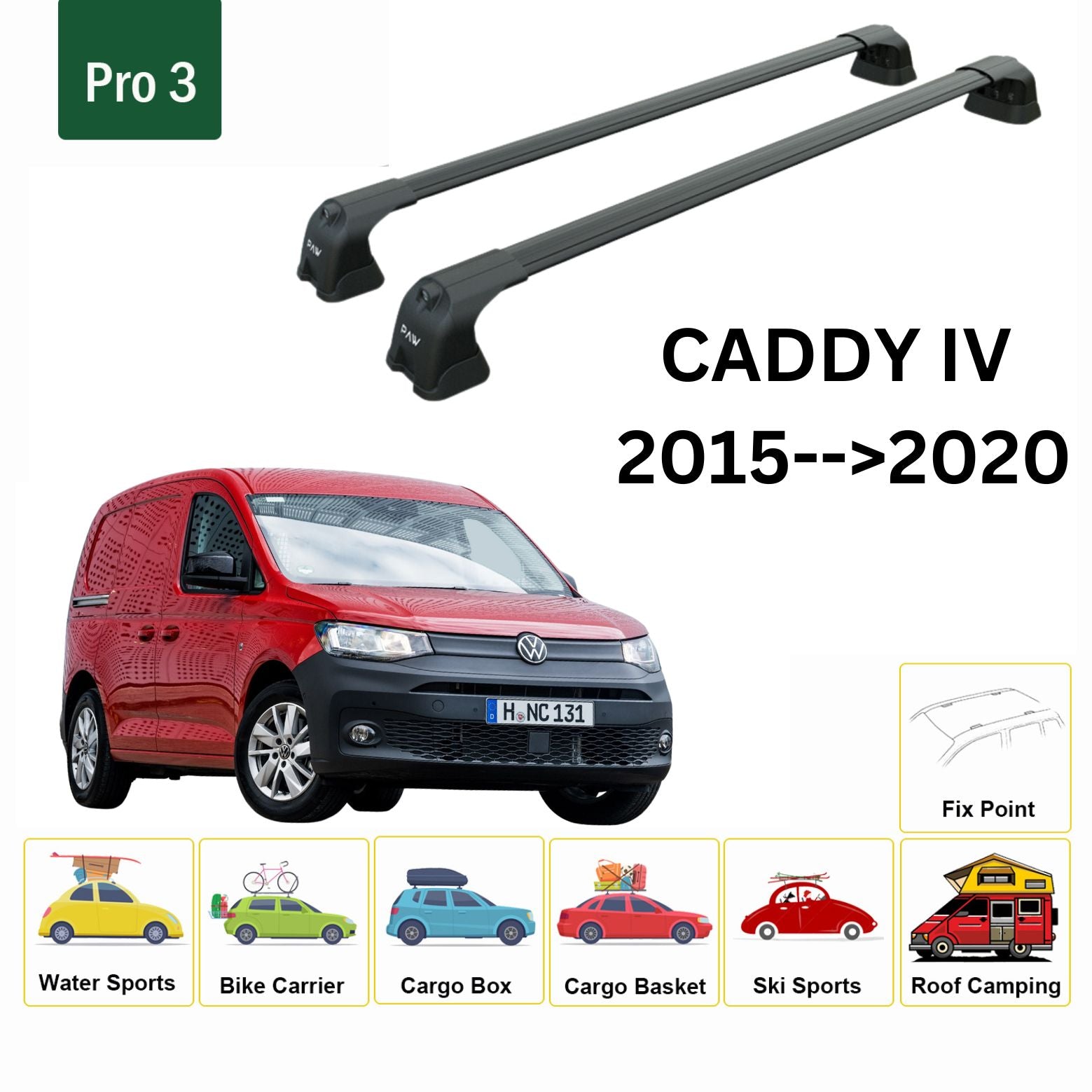 Volkswagen Caddy IV 2015-2020 Tavan Ara Atkısı Tavan Sistemleri Paw Pro 3 Gri-2