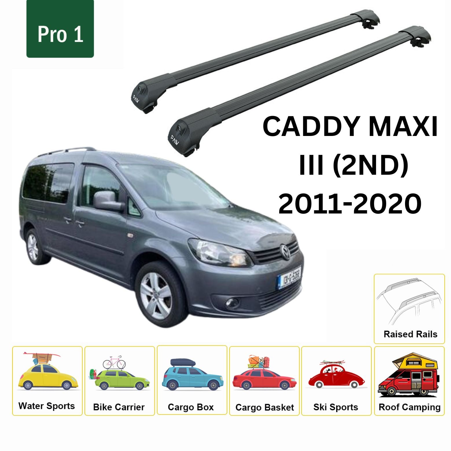 Volkswagen Caddy III MAXI (2ND GEN) 2011-2015 Tavan Ara Atkısı Tavan Sistemleri Paw Pro 1 Siyah - 0