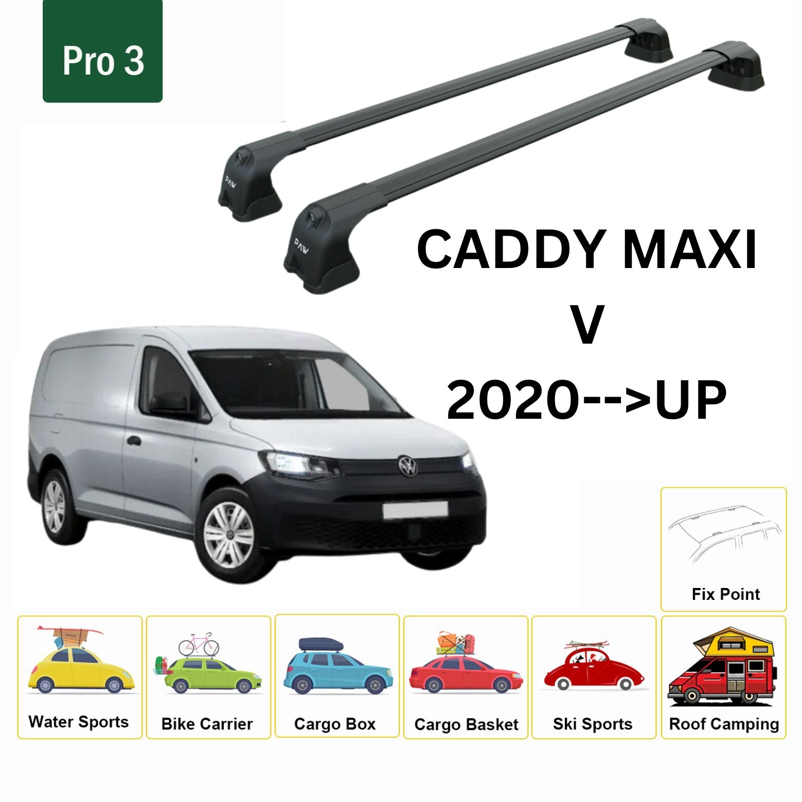 Volkswagen Caddy V Maxi Tavan Ara Atkısı Tavan Sistemleri Paw Pro 3 Siyah 2021- Sonrası-2