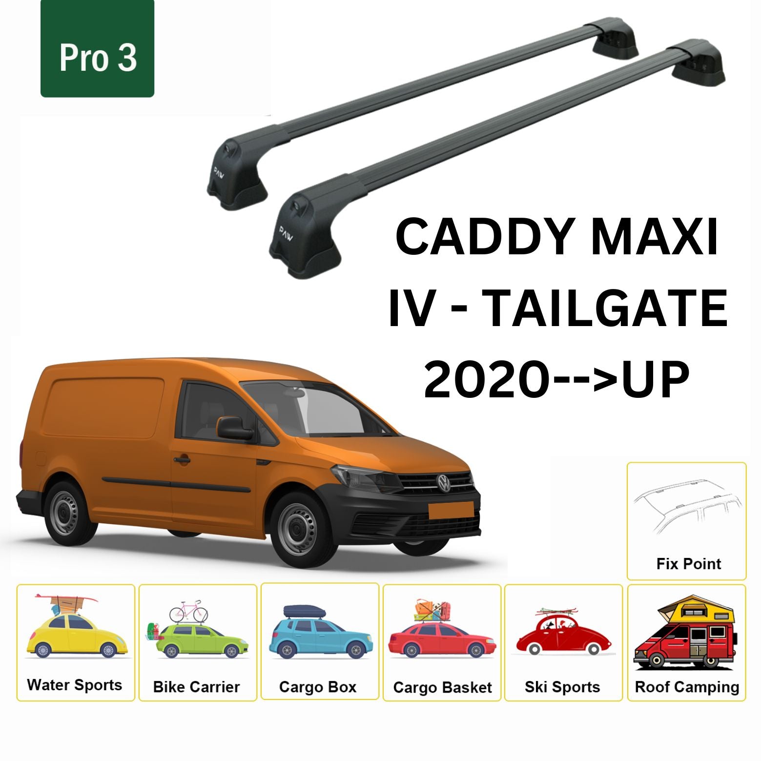 Volkswagen Caddy IV Maxi 2015-2020 Tavan Ara Atkısı Tavan Sistemleri Paw Pro 3 Siyah-2