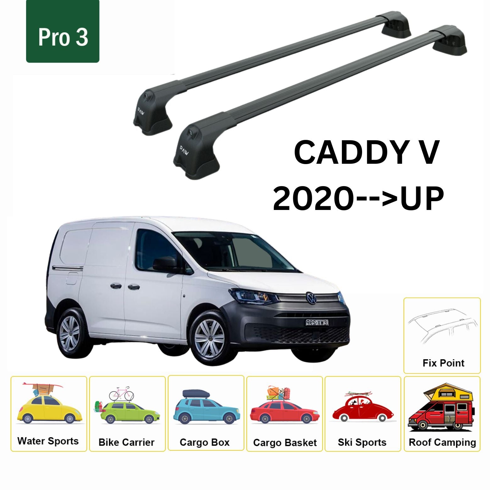 Volkswagen Caddy V Tavan Ara Atkısı Tavan Sistemleri Paw Pro 3 Siyah 2021- Sonrası-2