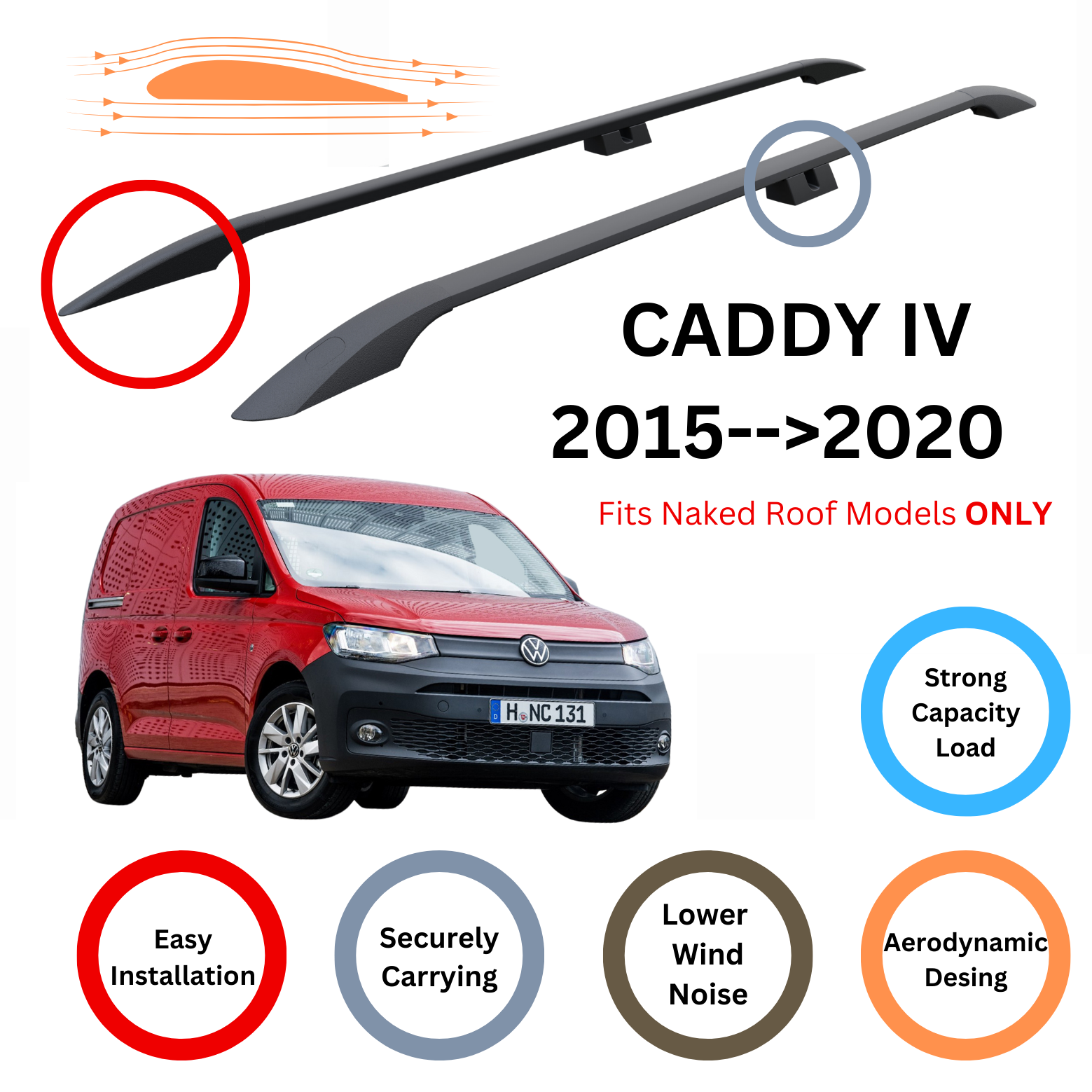 Volkswagen Caddy IV 2015-2020 Aleminyum Tavan Çıtası ve Ara Atkısı Plus Set Siyah - 0