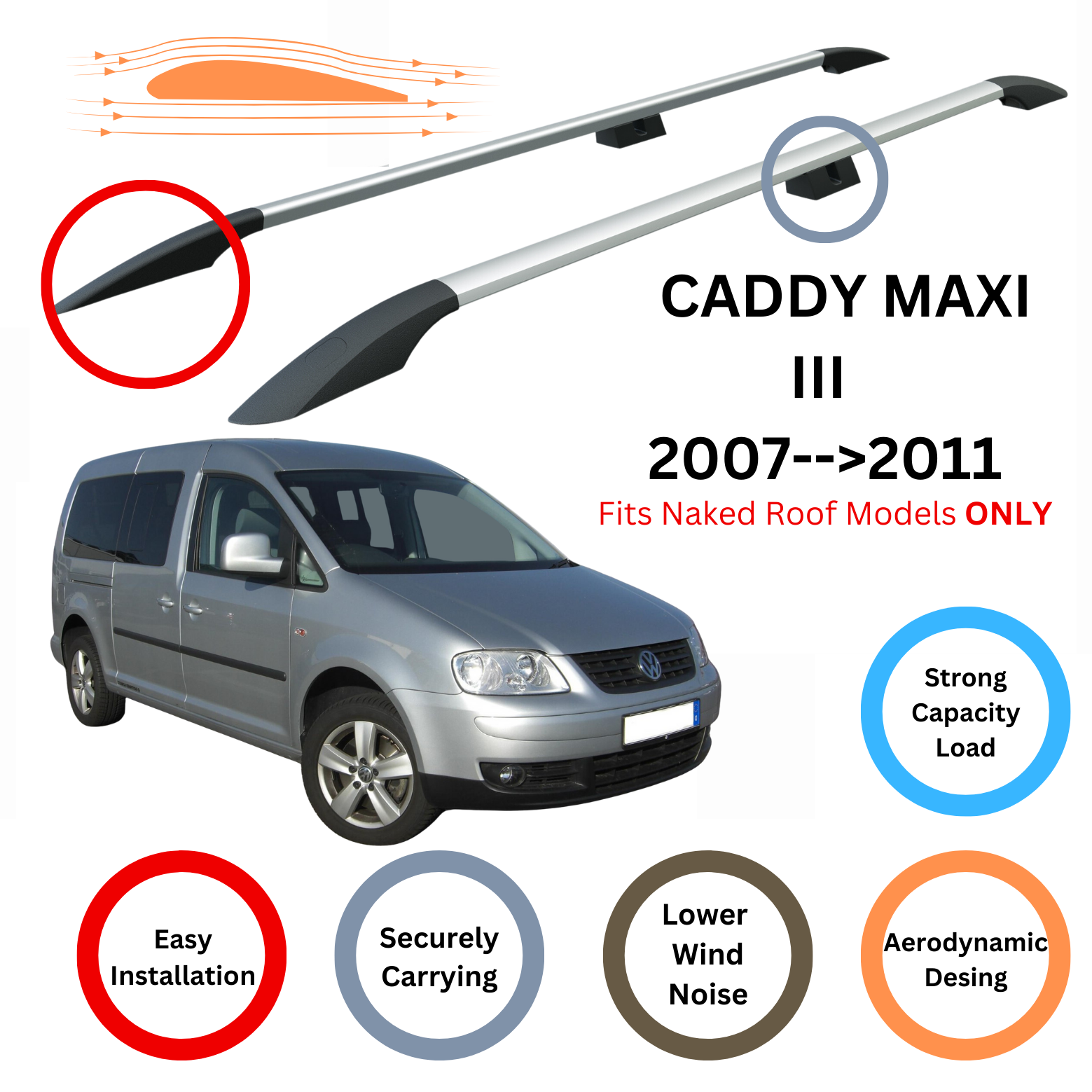 Volkswagen Caddy Maxi III 2007-2011 Aleminyum Tavan Çıtası ve Ara Atkısı Plus Set Gri-2