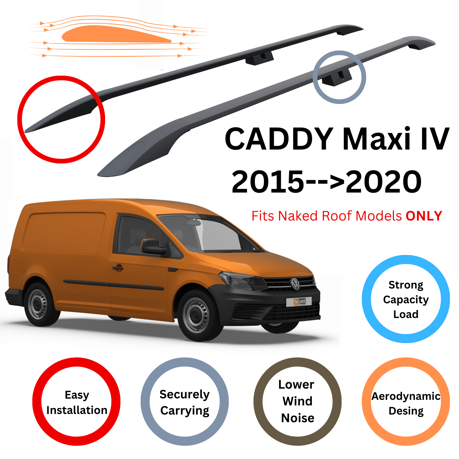 Volkswagen Caddy Maxi IV 2015-2020 Aleminyum Tavan Çıtası ve Ara Atkısı Plus Set Siyah-2