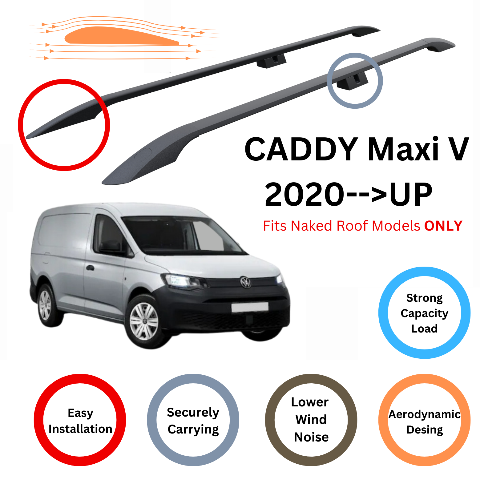 Volkswagen Caddy Maxi V Aleminyum Tavan Çıtası ve Ara Atkısı Plus Set Siyah 2021- Sonrası