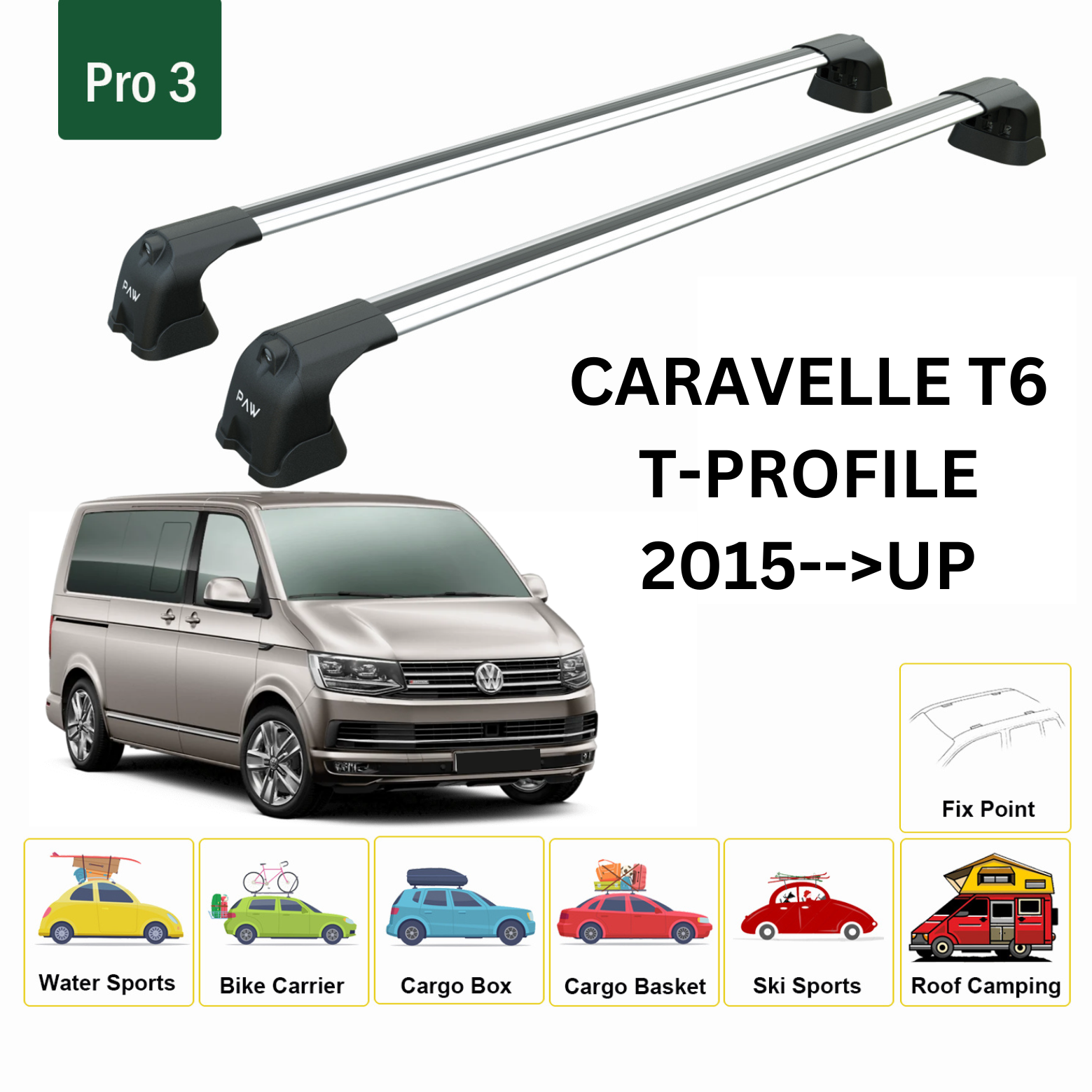 Caravelle T6 T-Profile 2015- Up  Tavan Ara Atkısı Tavan Sistemleri Paw Pro 3 Gri-2