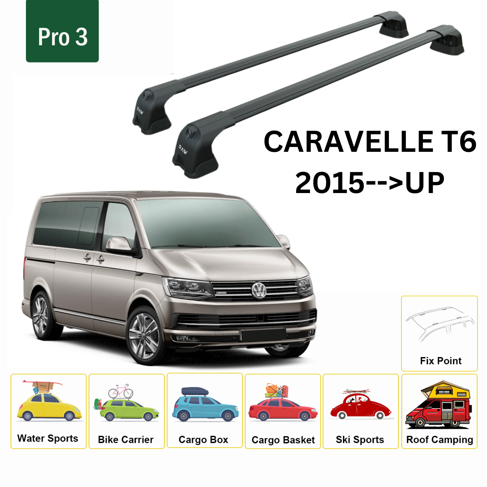 Caravelle T6 2015- Up Tavan Ara Atkısı Tavan Sistemleri Paw Pro 3 Siyah-2