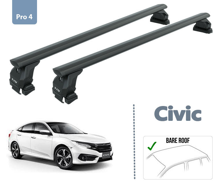 Honda Civic Sedan 2017-2021 Oluksuz Tavan Ara Atkısı Tavan Taşıma Sistemleri Paw Pro 4 Siyah