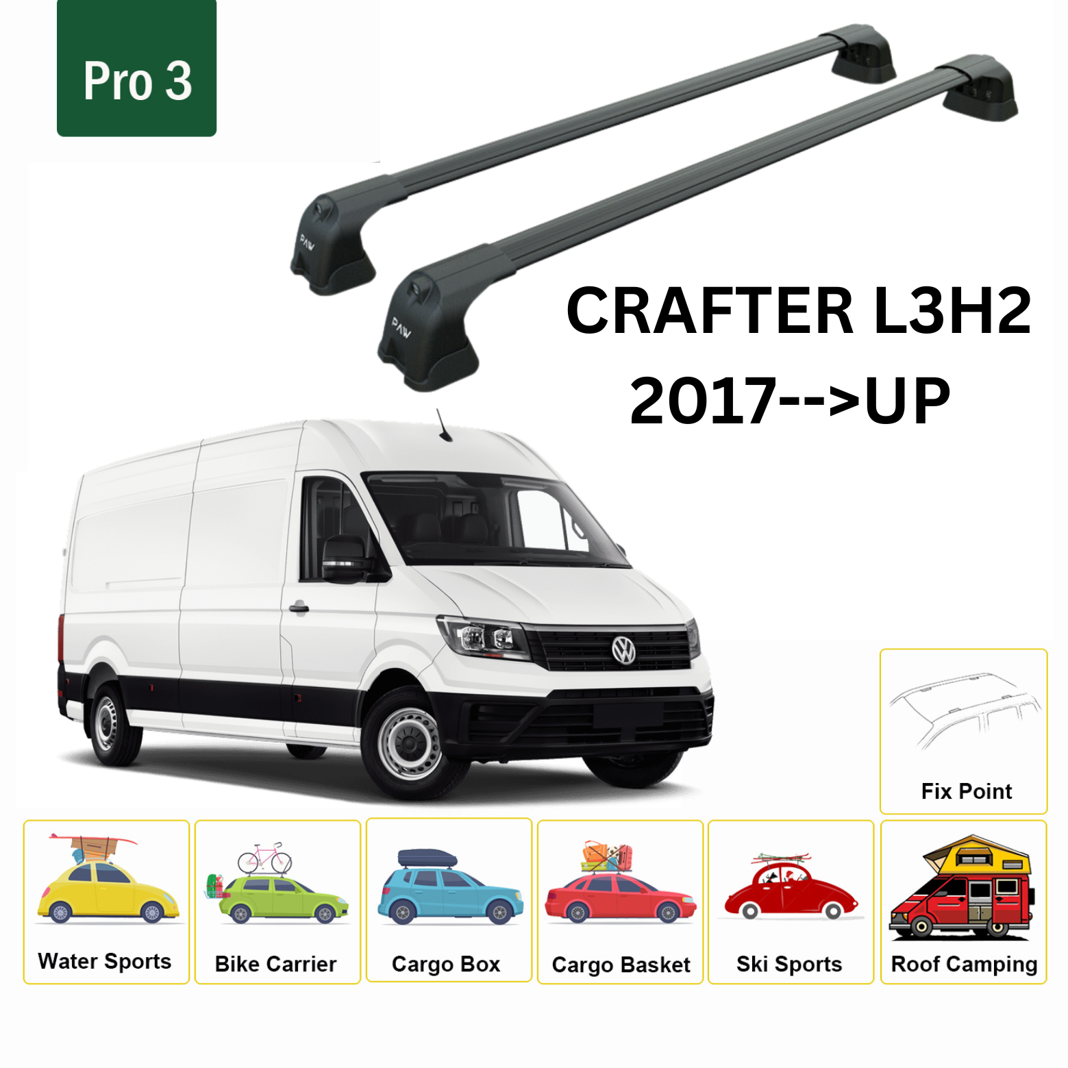 Crafter L3H2 2017- Up  Tavan Ara Atkısı Tavan Sistemleri Paw Pro 3 Siyah-2