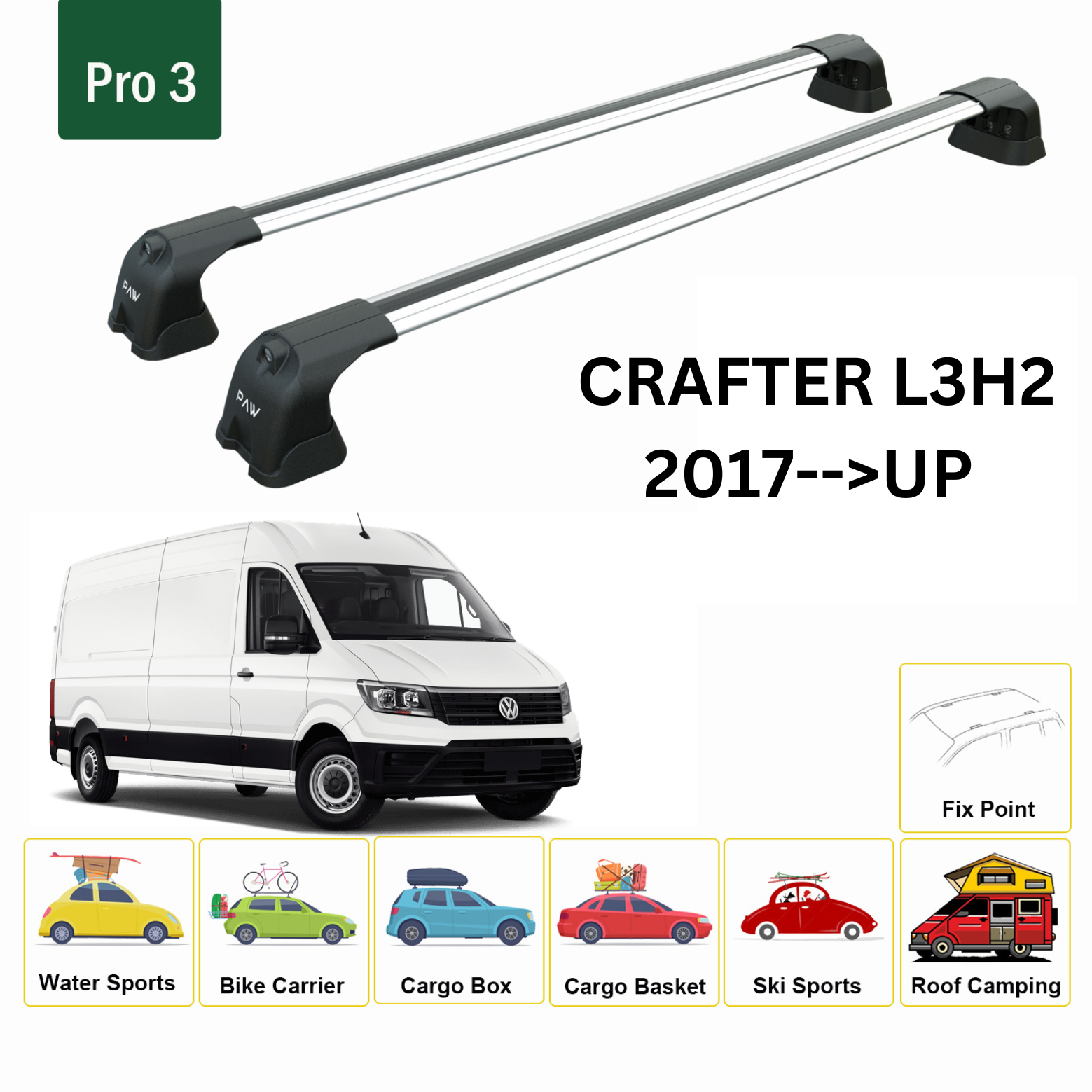 Crafter L3H2 2017- Up  Tavan Ara Atkısı Tavan Sistemleri Paw Pro 3 Gri