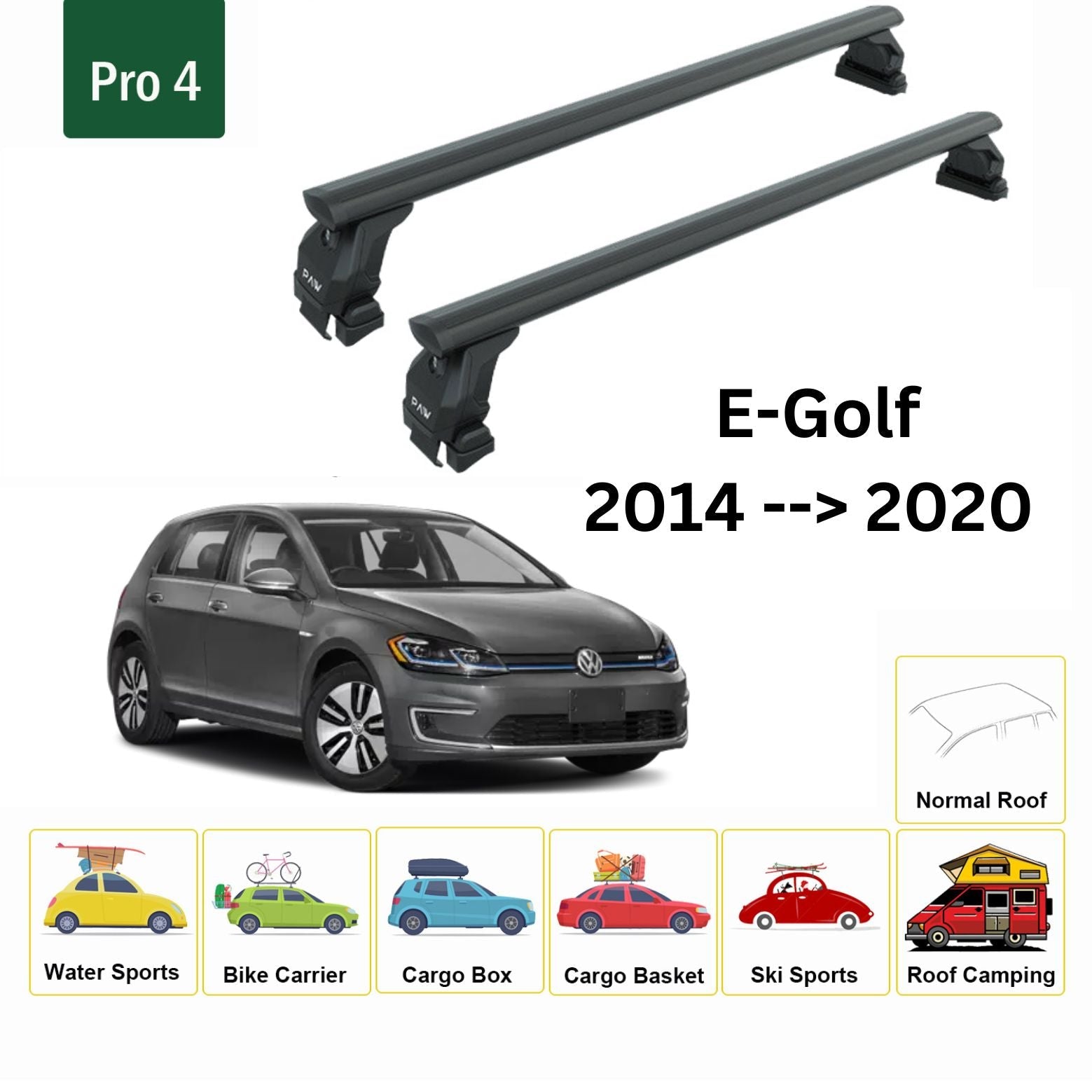 Volkswagen E-Golf Oluksuz Tavan Ara Atkısı Tavan Sistemleri Paw Pro 4 Siyah 2020- Sonrası