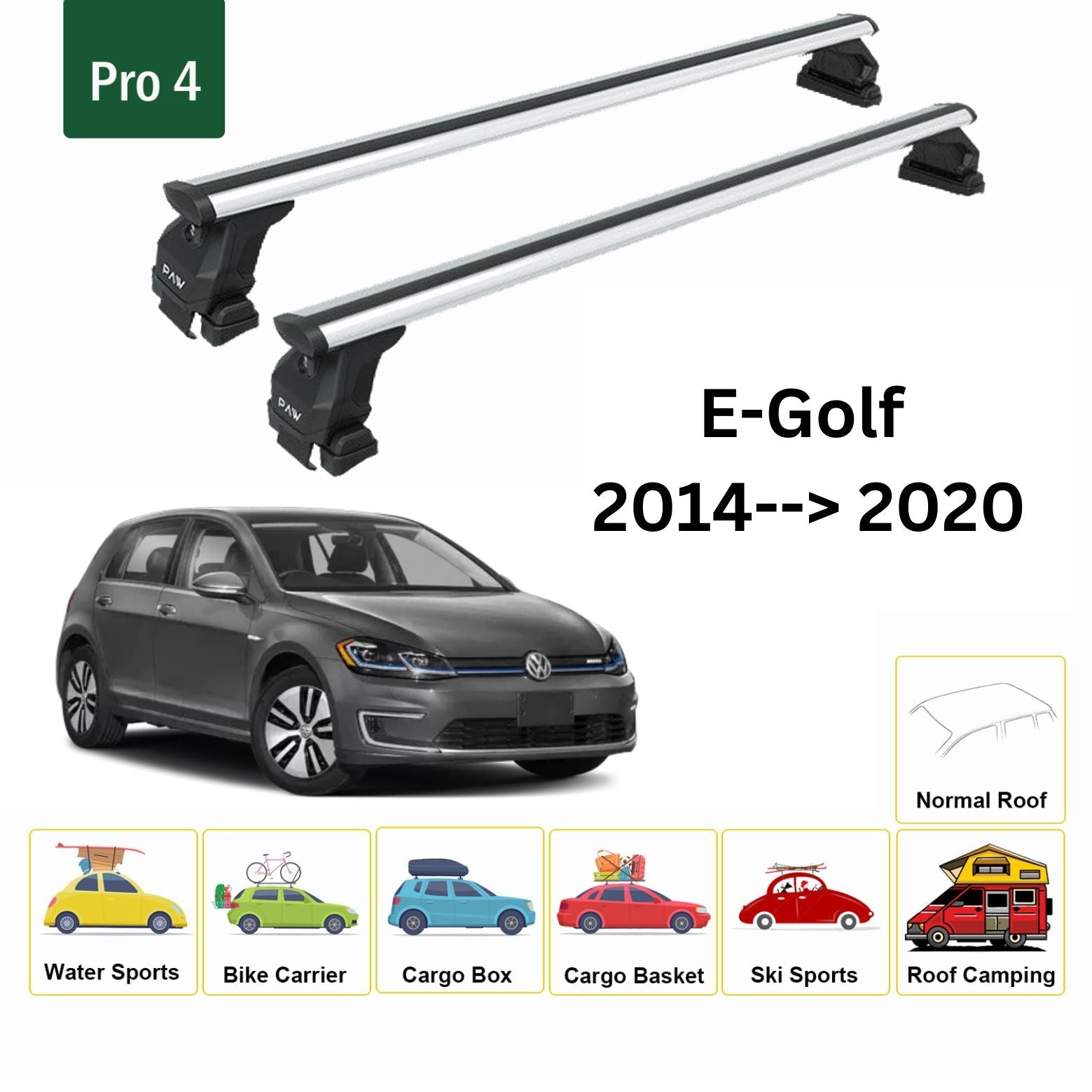 Volkswagen E-Golf Oluksuz Tavan Ara Atkısı Tavan Sistemleri Paw Pro 4 Gri 2020- Sonrası