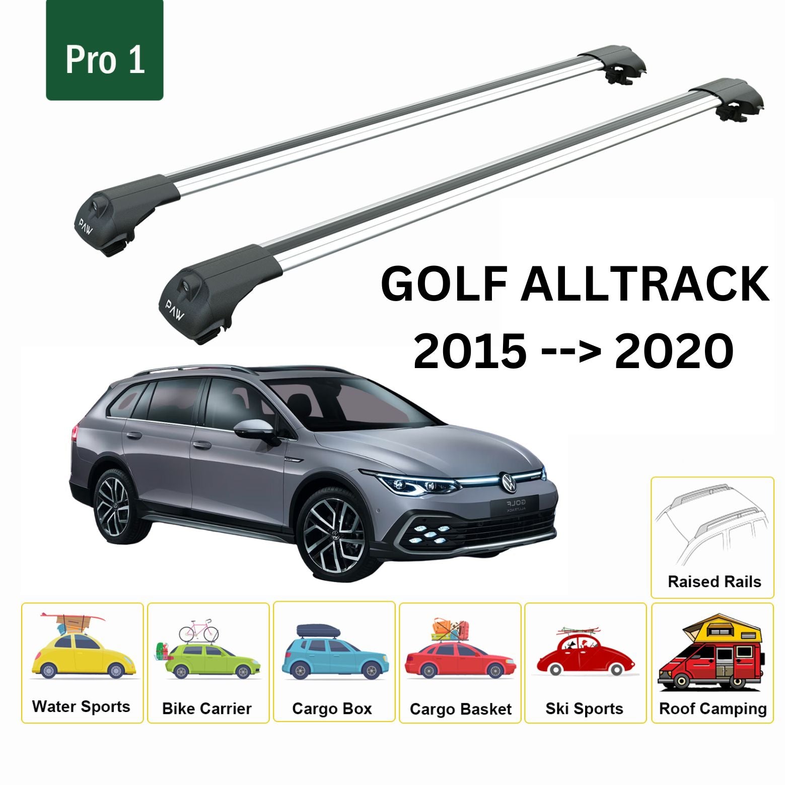 Volkswagen Golf Alltrack 2015-2020 Tavan Ara Atkısı Tavan Sistemleri Paw Pro 1 Gri-1