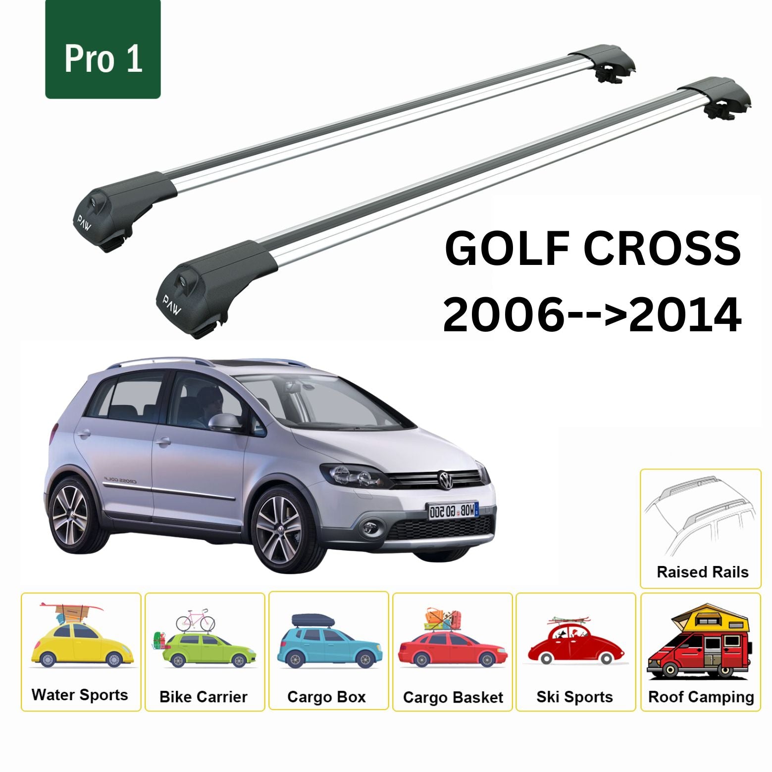 Volkswagen Golf Cross 2006-2014 Tavan Ara Atkısı Tavan Sistemleri Paw Pro 1 Gri
