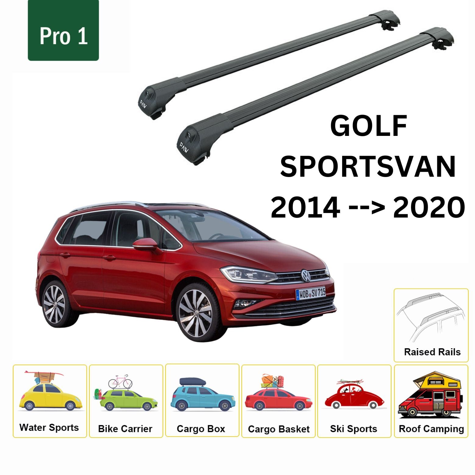 Volkswagen Golf Sportsvan 2014-2020 Tavan Ara Atkısı Tavan Sistemleri Paw Pro 1 Siyah-1