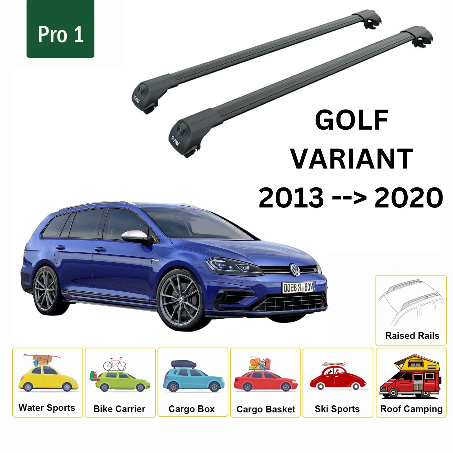 Volkswagen Golf Variant 2013-2020 Tavan Ara Atkısı Tavan Sistemleri Paw Pro 1 Siyah