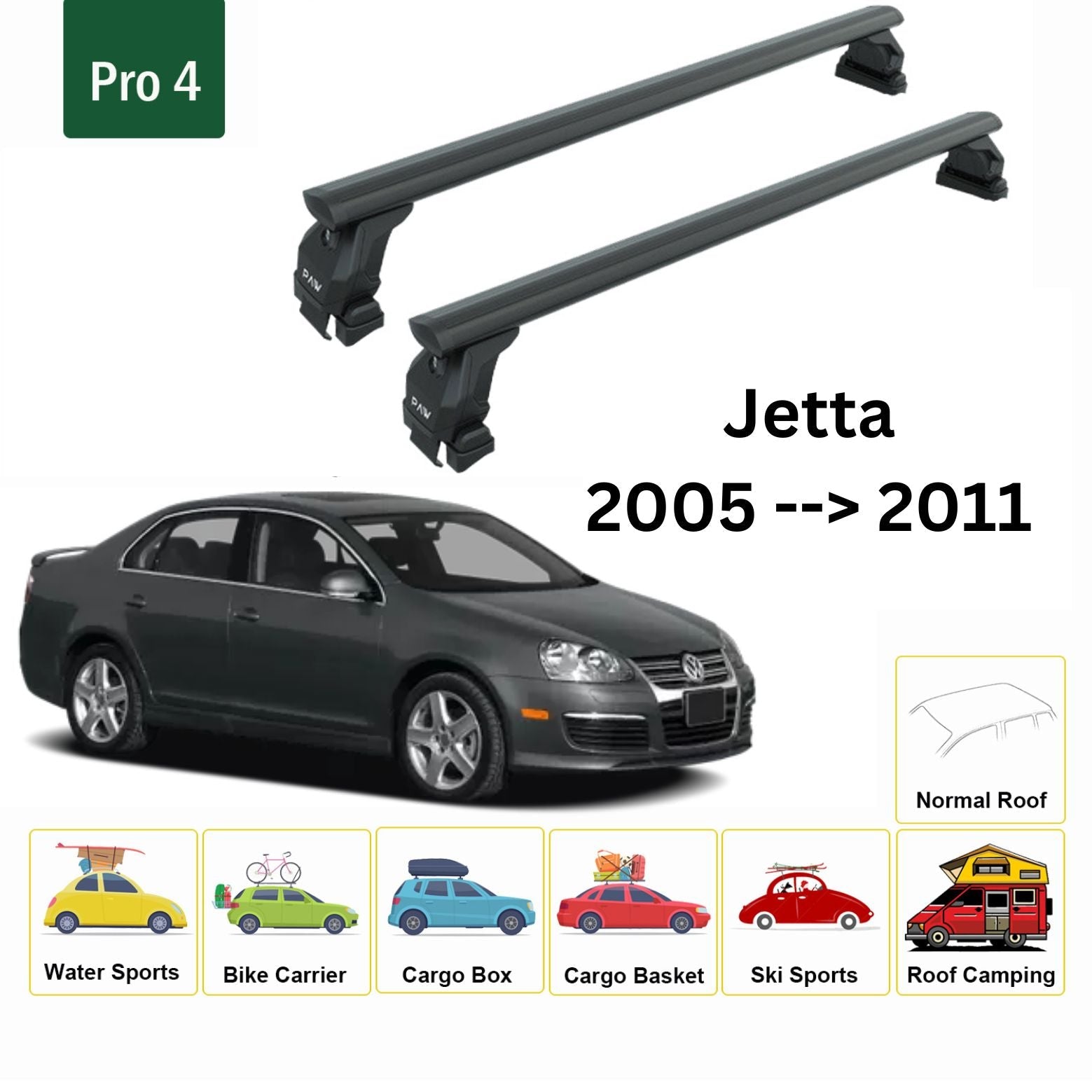 Volkswagen Jetta 2005-2011 Oluksuz Tavan Ara Atkısı Tavan Sistemleri Paw Pro 4 Siyah