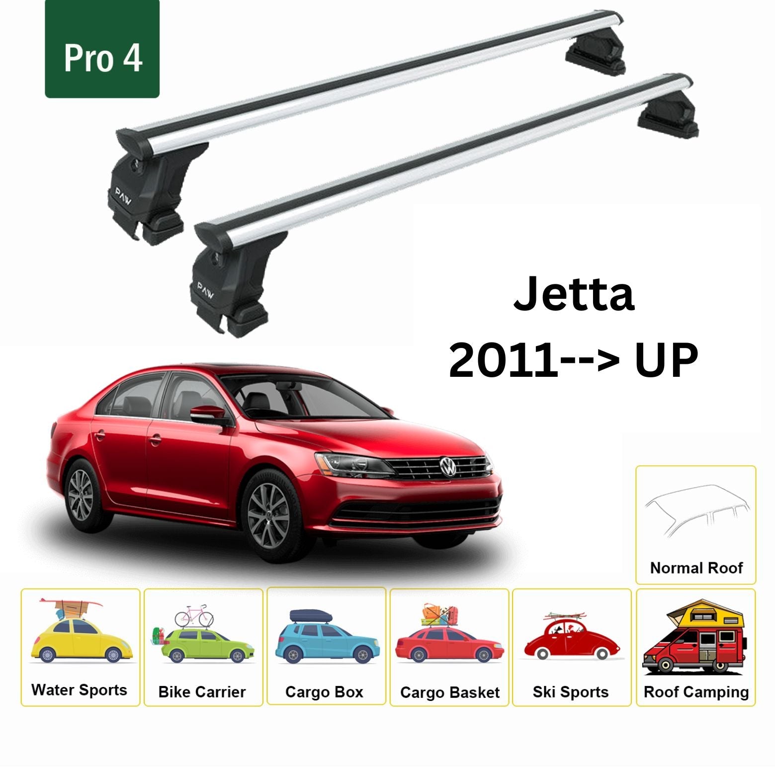 Volkswagen Jetta 2011- Sonrası Oluksuz Tavan Ara Atkısı Tavan Sistemleri Paw Pro 4 Gri-2