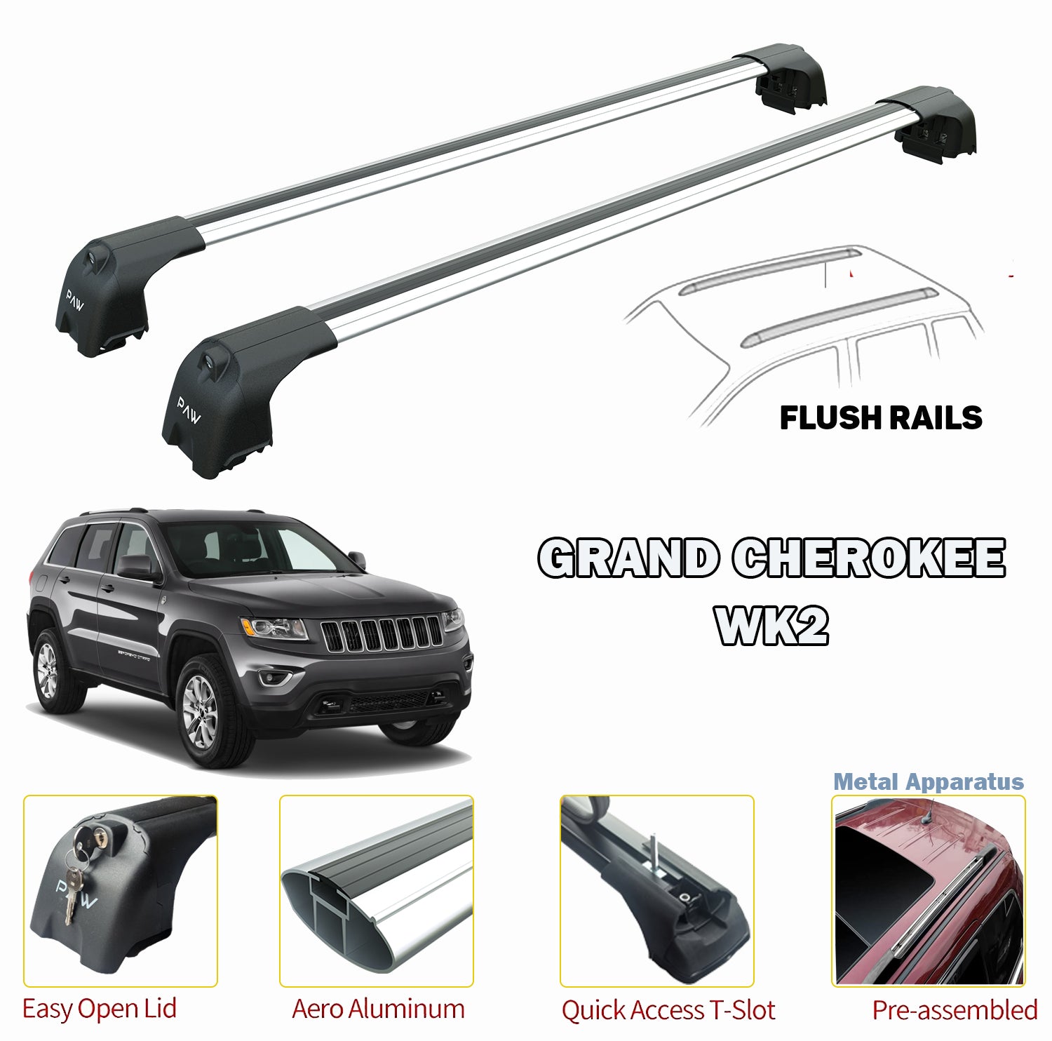 Jeep Grand Cherokee WK2 2011-2020 Aleminium Tavan Taşıyıcı Ara Atkısı Sistemleri, Gri