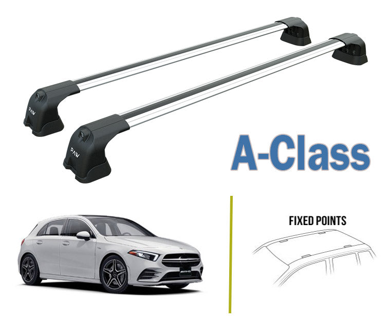 For Mercedes Benz A-Class W176 2012-2018 Roof Rack System Carrier Cross Bars Aluminum Lockable High Quality of Metal Bracket Silver