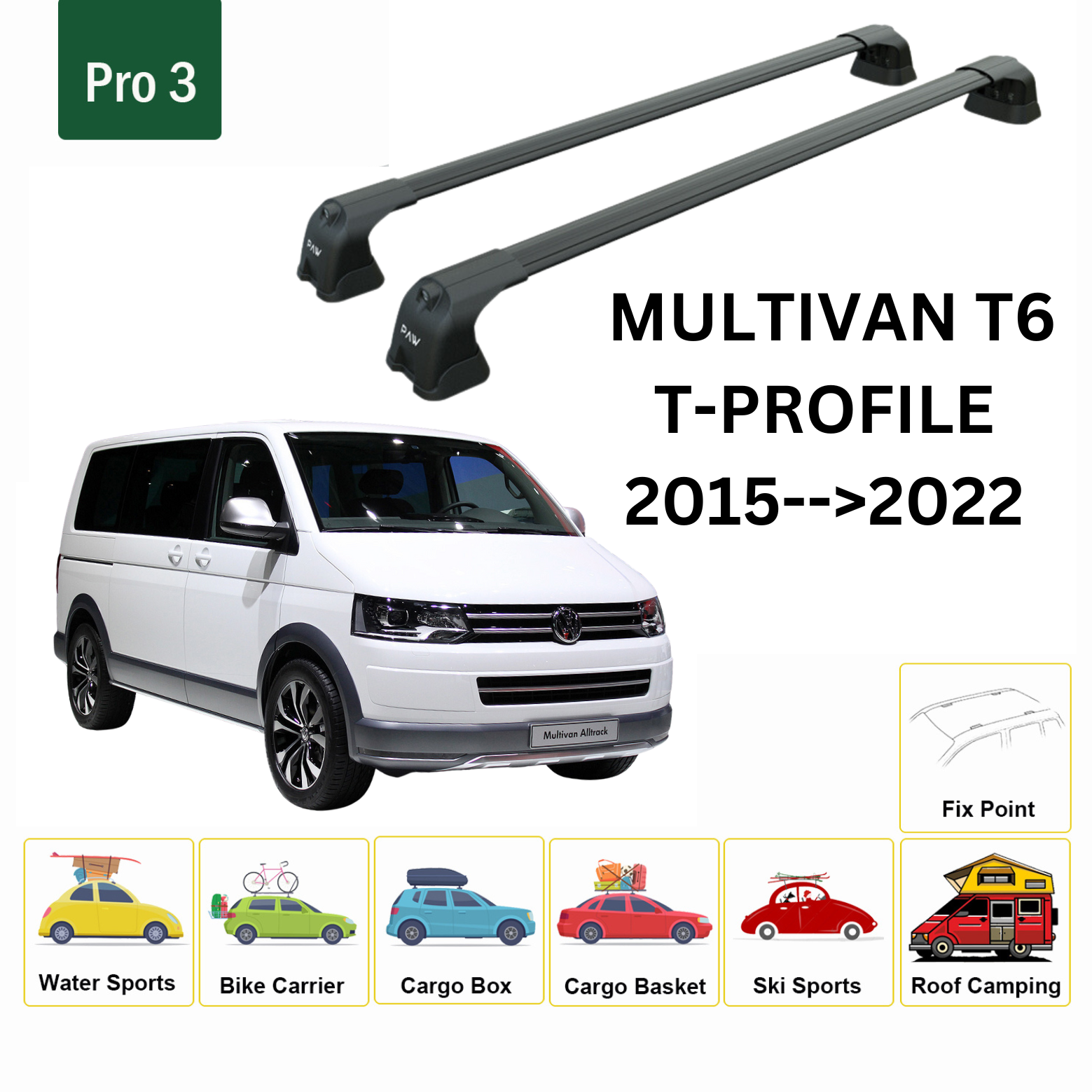 Multivan T6 T-Profile 2015- Up 2022 Tavan Ara Atkısı Tavan Sistemleri Paw Pro 3 Siyah-2