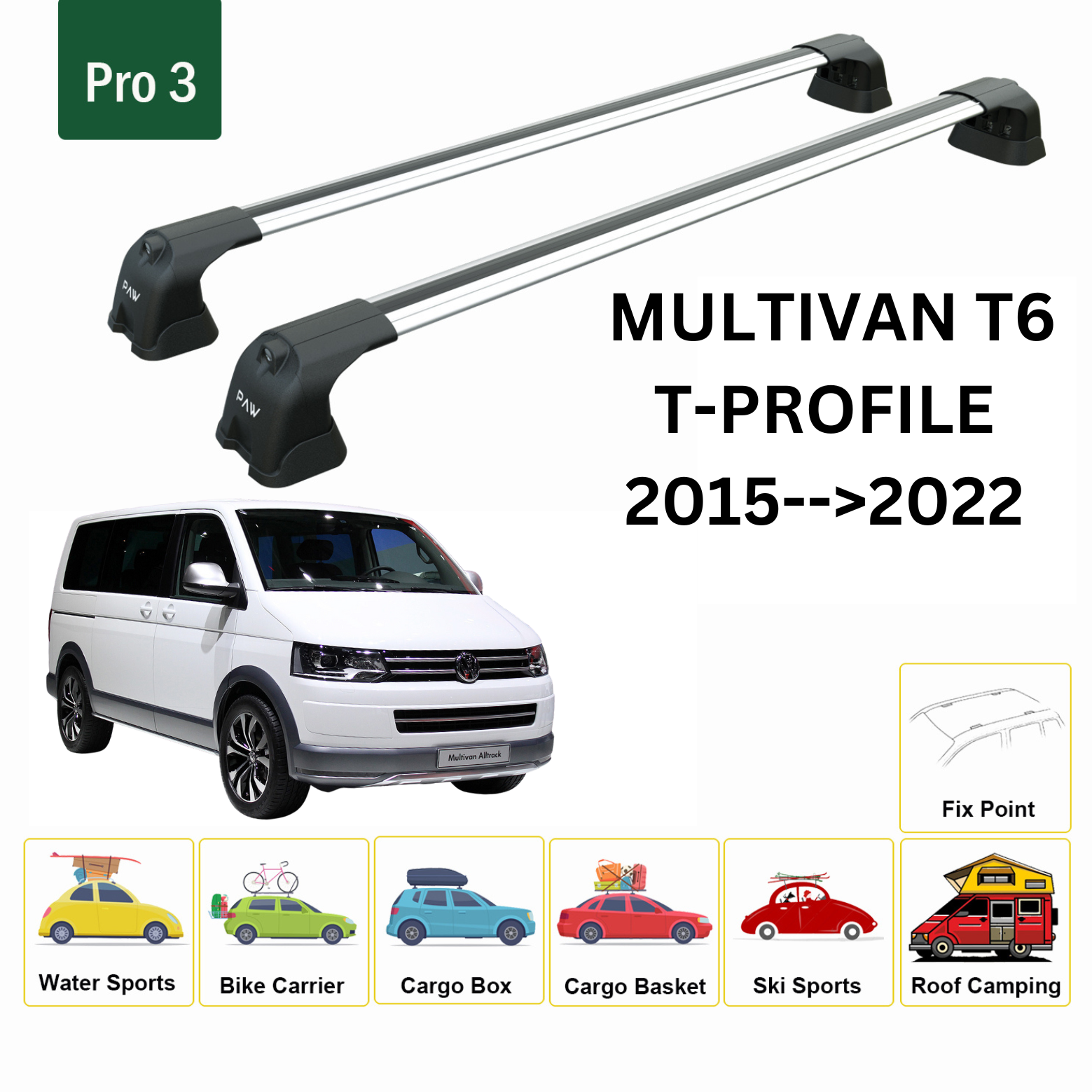 Multivan T6 T-Profile 2015- Up 2022 Tavan Ara Atkısı Tavan Sistemleri Paw Pro 3 Gri