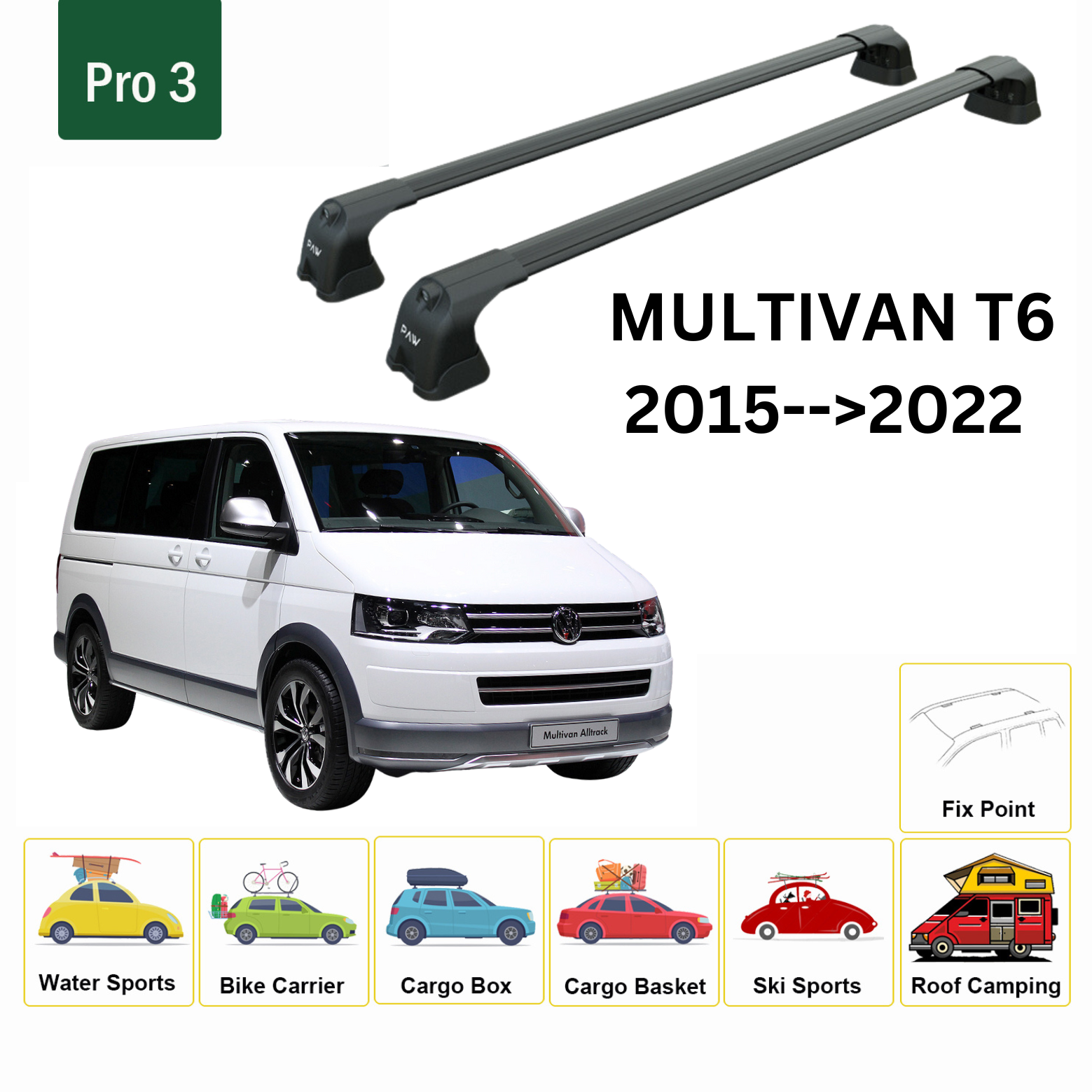 Multivan T6 2015- Up 2022 Tavan Ara Atkısı Tavan Sistemleri Paw Pro 3 Siyah-2