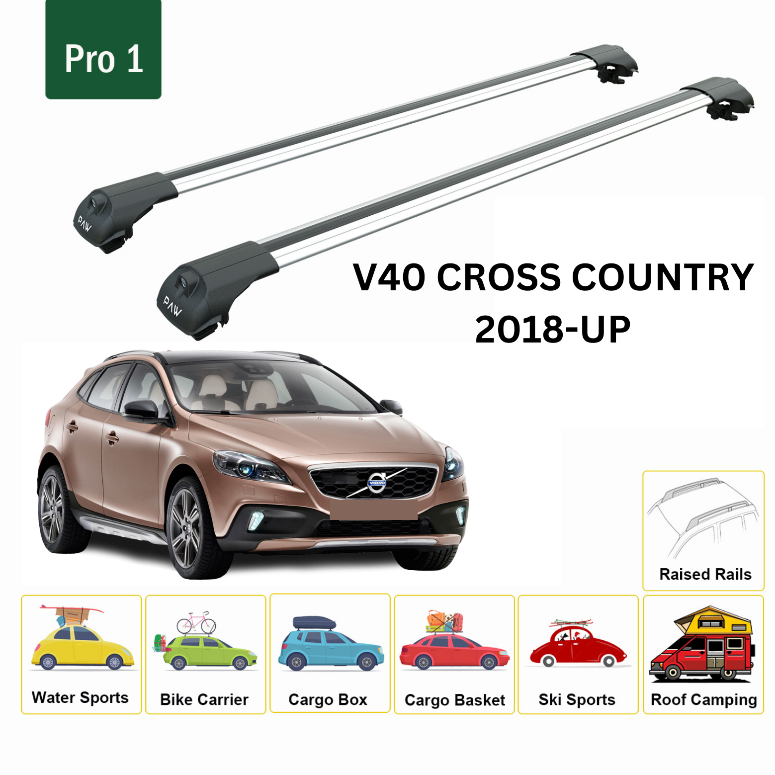 Volvo V40 Cross Country 2018- Sonrası Ara Atkısı Tavan Taşıyıcı Oluksuz Model Pro 4 Gri