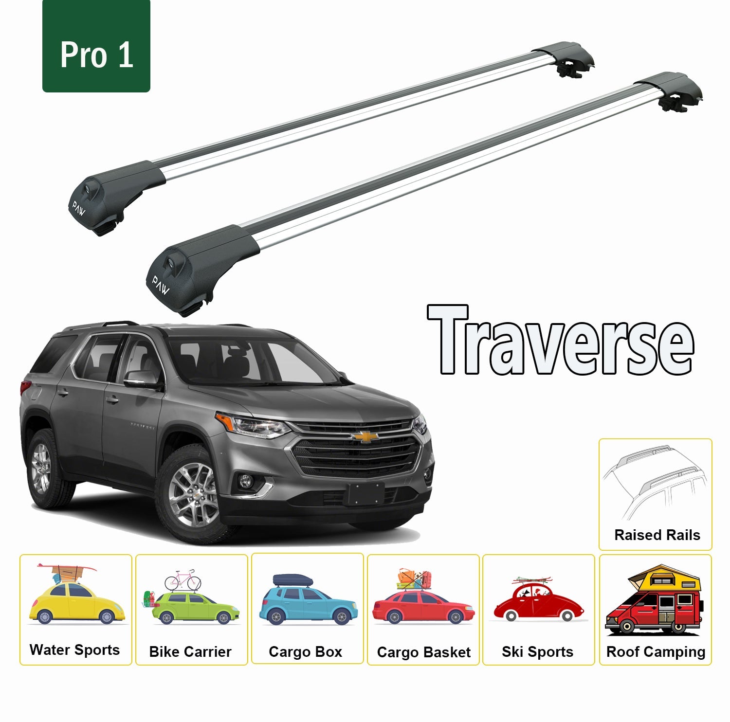 For Chevrolet Traverse 2008-Up Roof Rack System, Aluminium Cross Bar, Metal Bracket, Lockable, Black-3