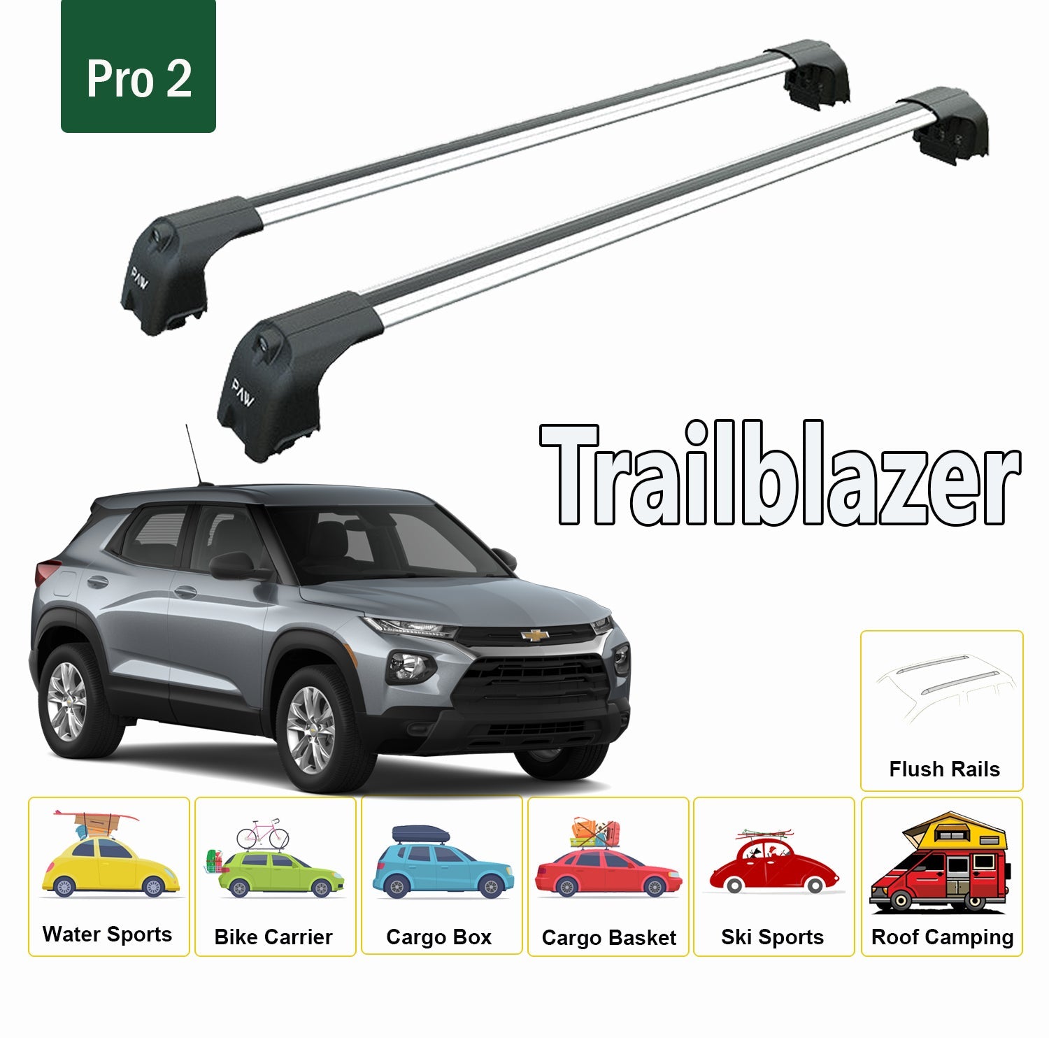 For Chevrolet Trailblazer 2021-Up Roof Rack System, Aluminium Cross Bar, Metal Bracket, Flush Rail, Silver-3