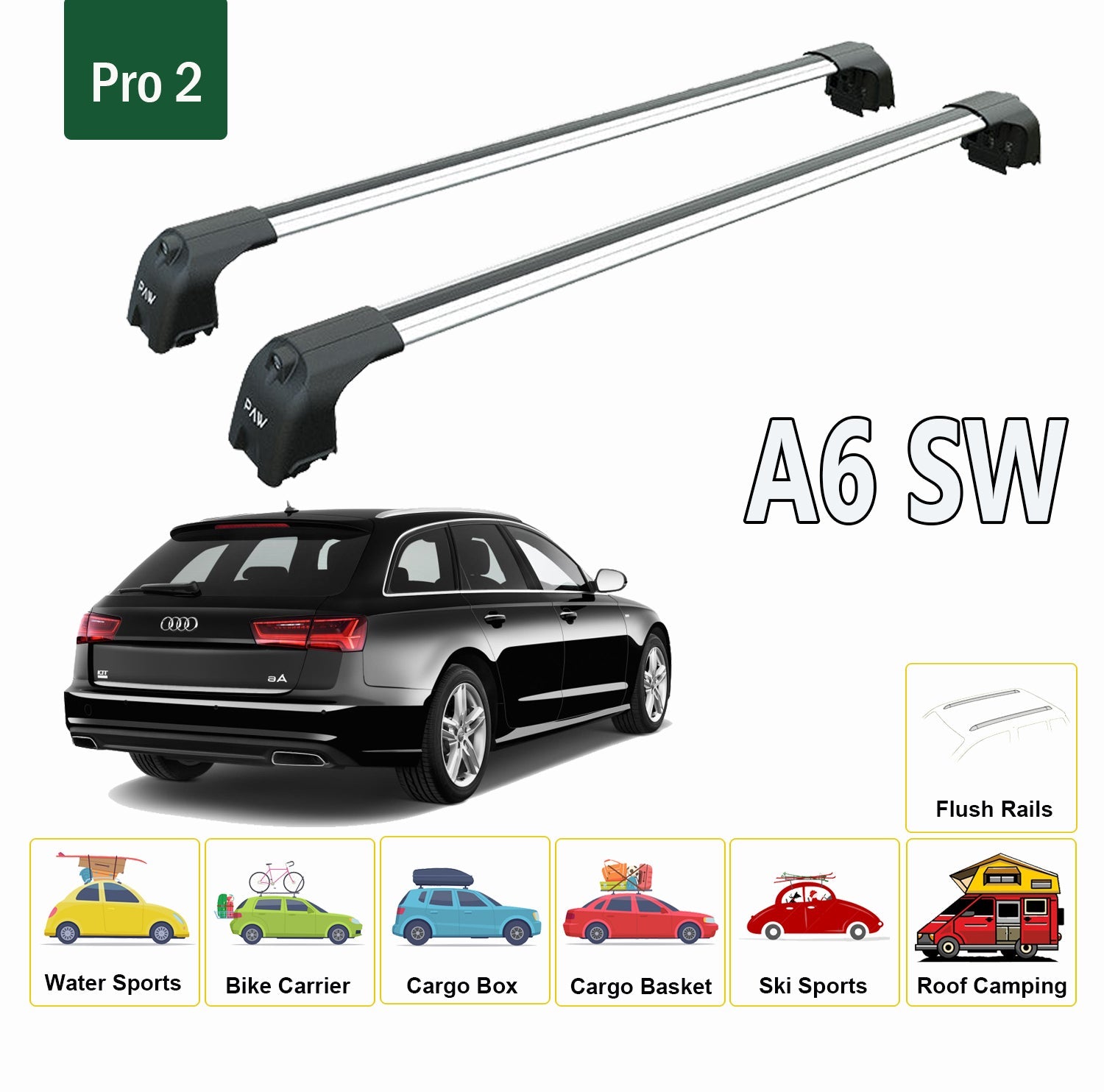 Audi A6 SW 2018- Sonrası  Roof Rack System, Aluminium Cross Bar, Metal Bracket, Flush Rail, Gri-3