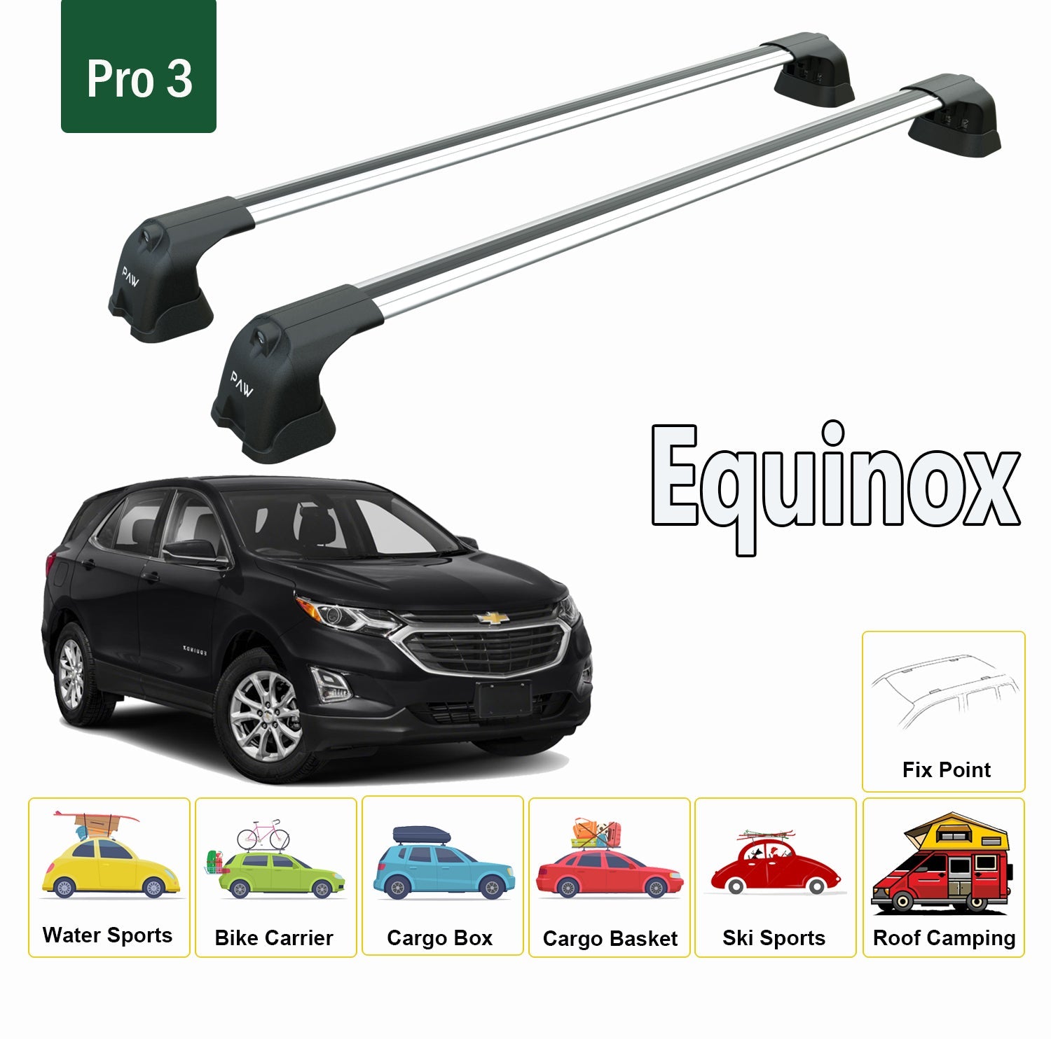 For Chevrolet Equinox 2018-Up Roof Rack System, Aluminium Cross Bar, Metal Bracket, Fix Point, Silver-3