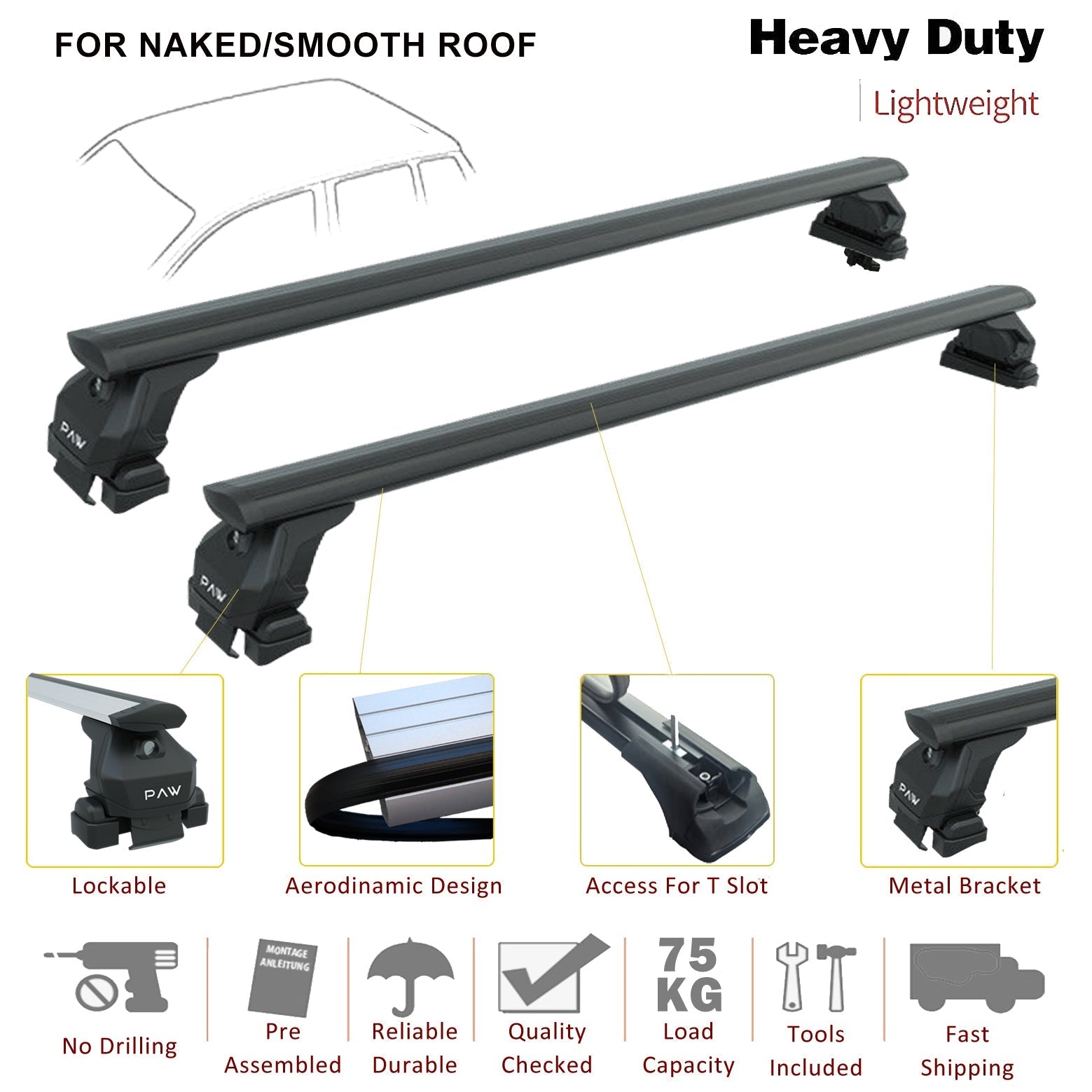 For Chevrolet Aveo 2004-2011 Roof Rack System, Aluminium Cross Bar, Metal Bracket, Normal Roof, Black - 0