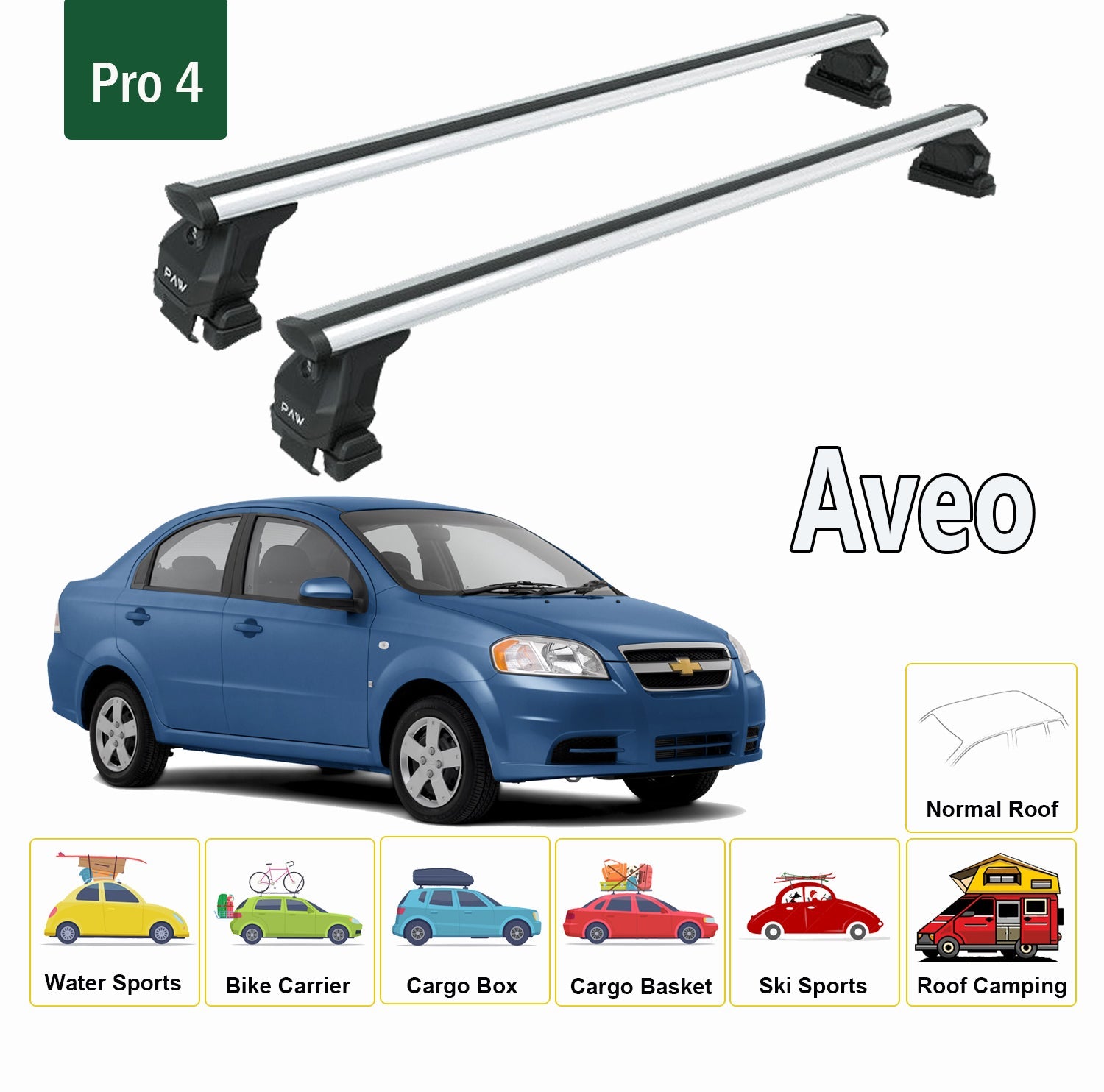 For Chevrolet Aveo 2004-2011 Roof Rack System, Aluminium Cross Bar, Metal Bracket, Normal Roof, Black-3
