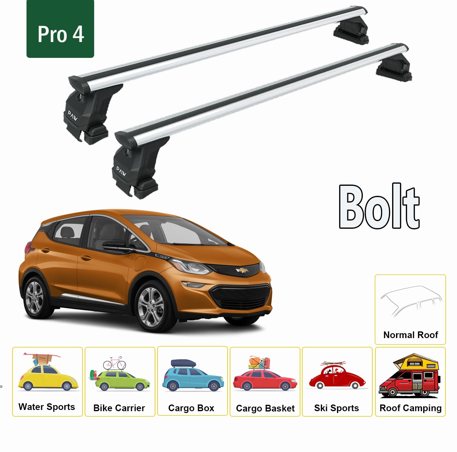 For Chevrolet Bolt / Bolt EV 2017-Up Roof Rack System, Aluminium Cross Bar, Metal Bracket, Normal Roof, Black-3
