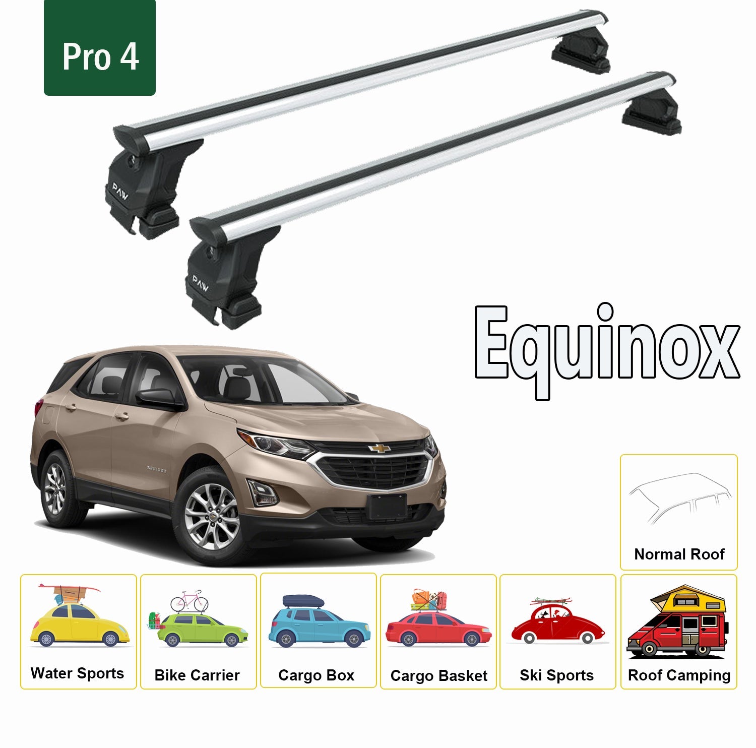 For Chevrolet Equinox 2018-Up Roof Rack System, Aluminium Cross Bar, Metal Bracket, Normal Roof, Black