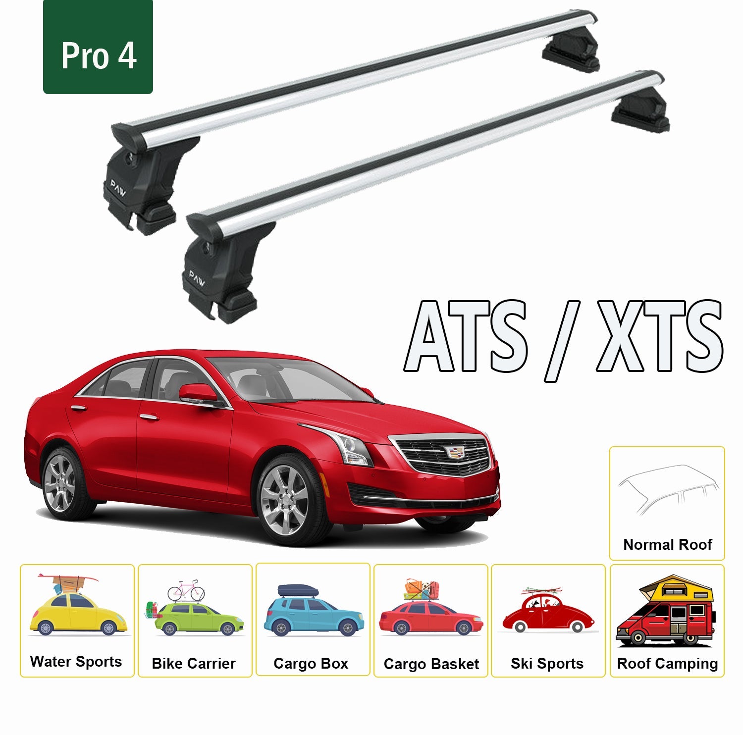 For Cadillac ATS / XTS 2013-2019 Roof Rack System, Aluminium Cross Bar, Metal Bracket, Normal Roof, Black