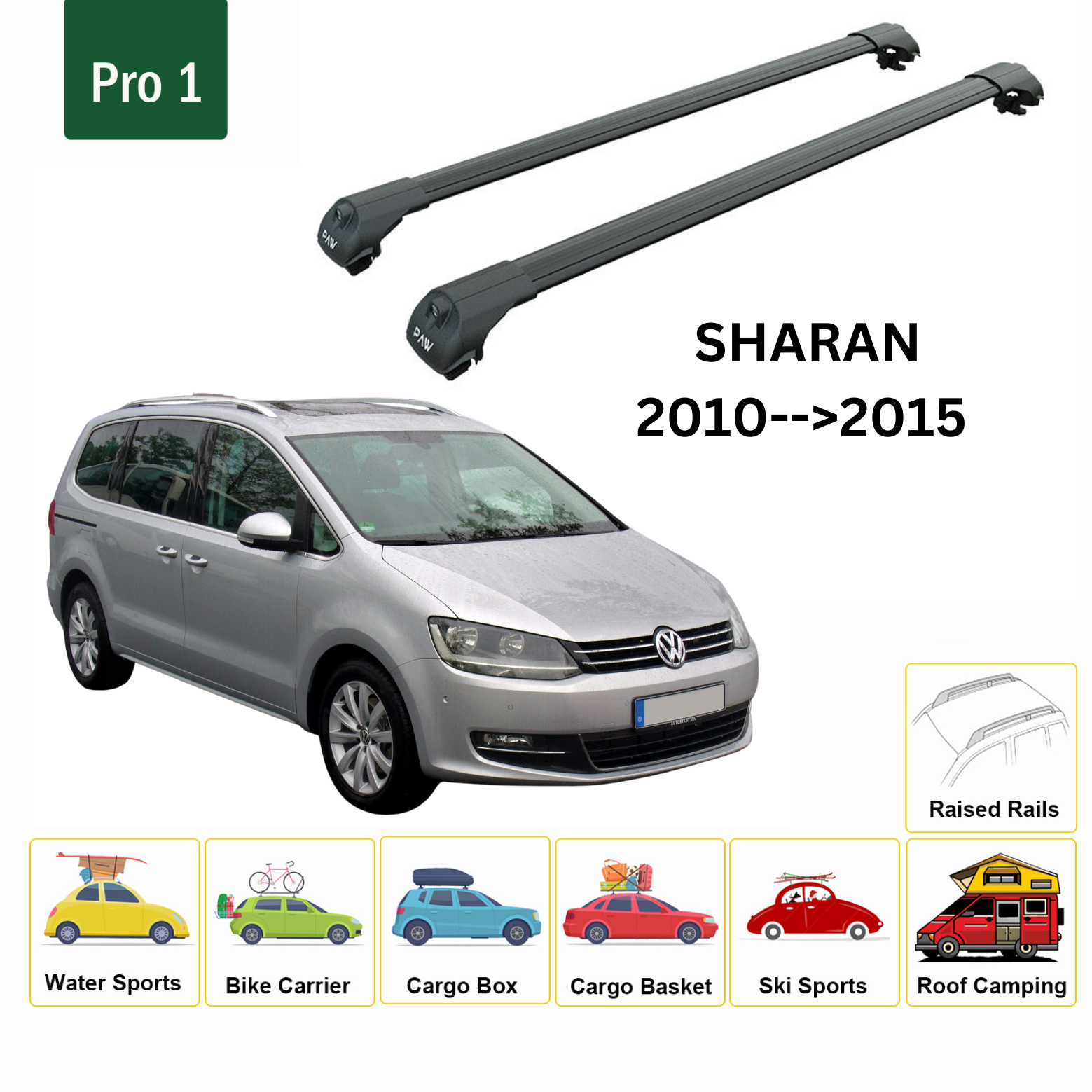 Volkswagen Sharan 2010-2015 Tavan Ara Atkısı Tavan Sistemleri Paw Pro 1 Siyah-2