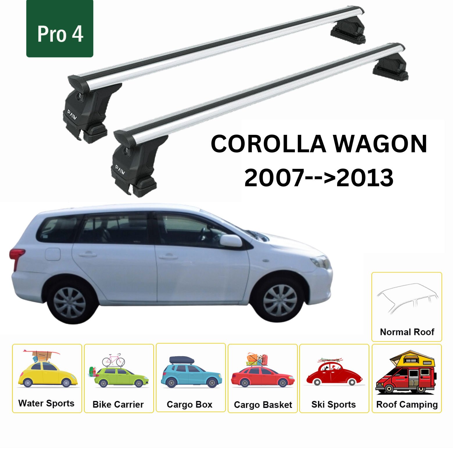 Toyota Corolla Wagon 2007-2013 Oluksuz Ara Atkısı Tavan Taşıma Sistemleri Pro 4Gri-1